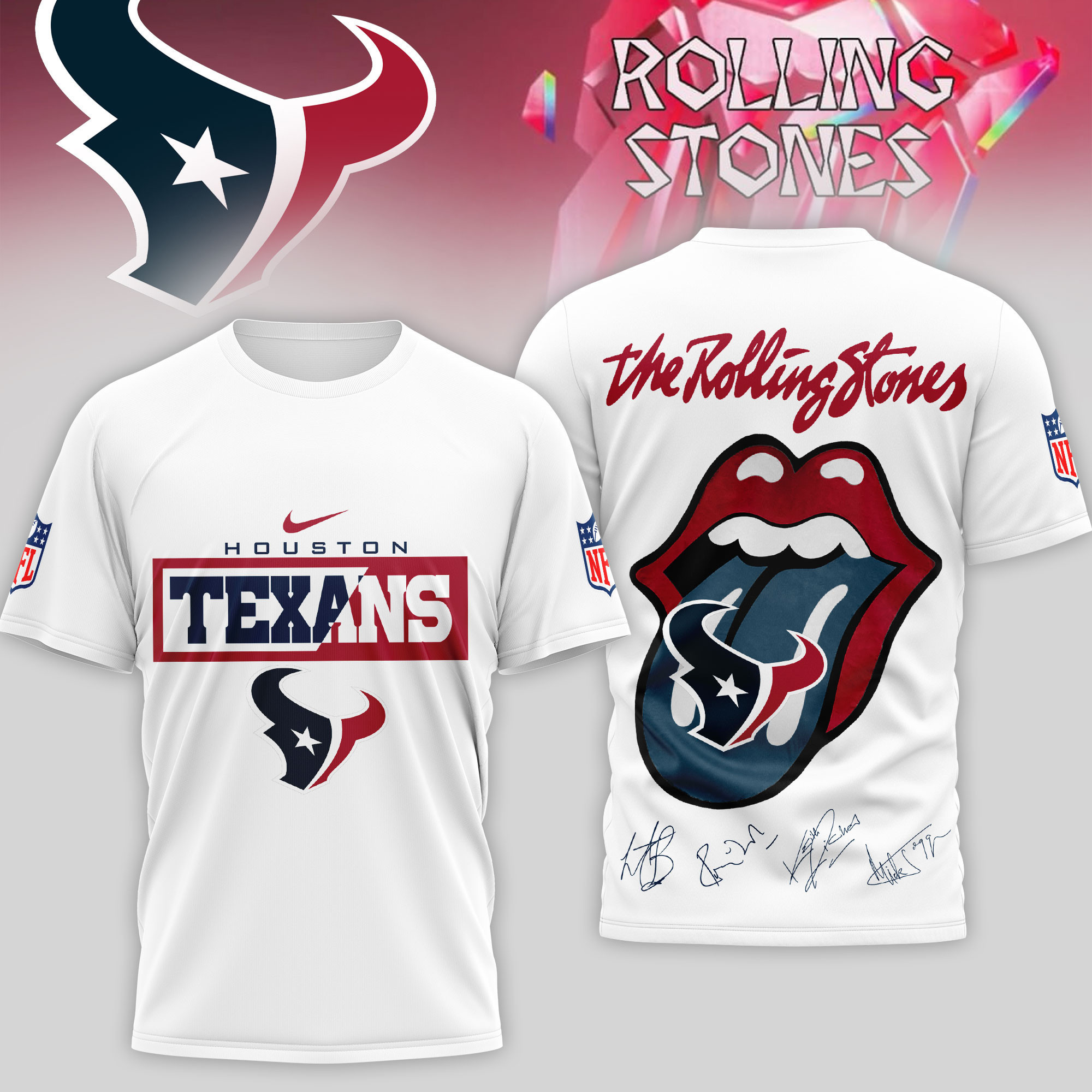 Houston Texans | Premium NFL The Rolling Stones 3D Shirt TD
