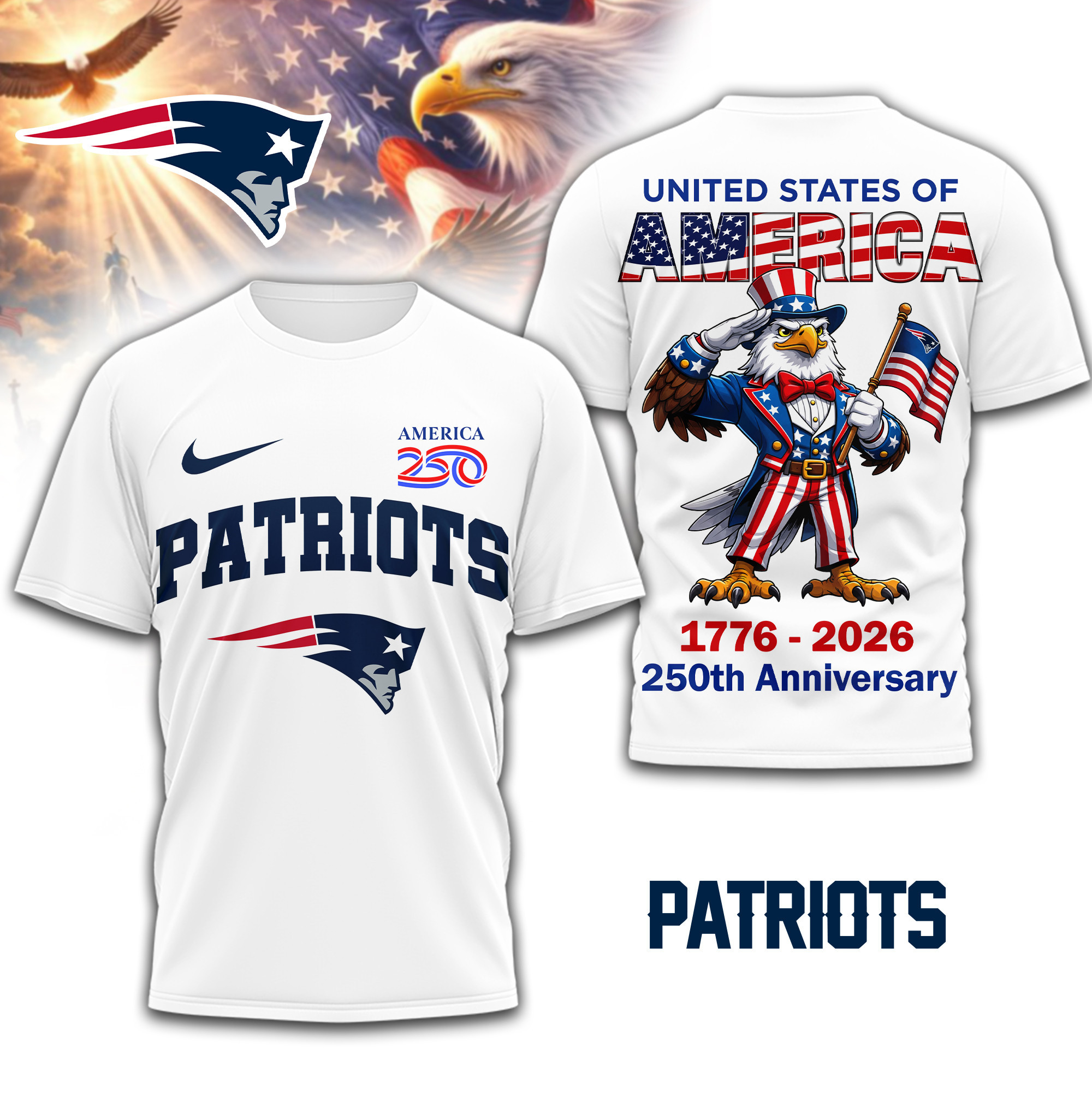 New England Patriots | Premium NFL American 250 3D Shirt TD