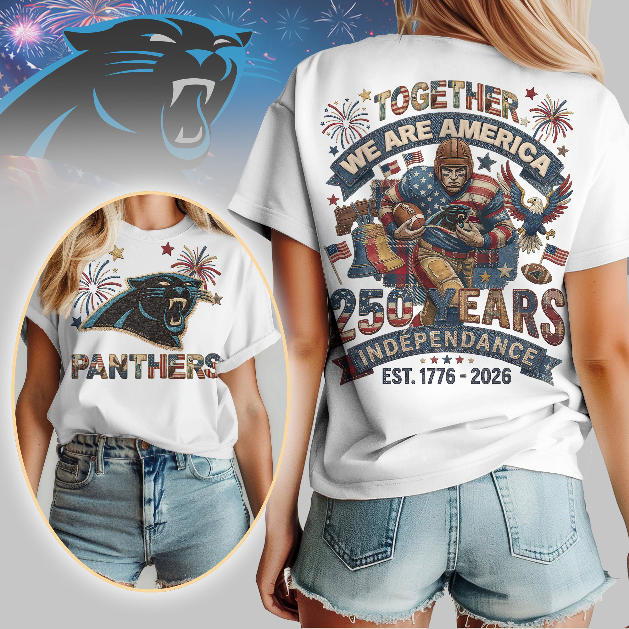 Carolina Panthers | Premium NFL 250th Anniversary Of America Patchwork Women Shirt HY