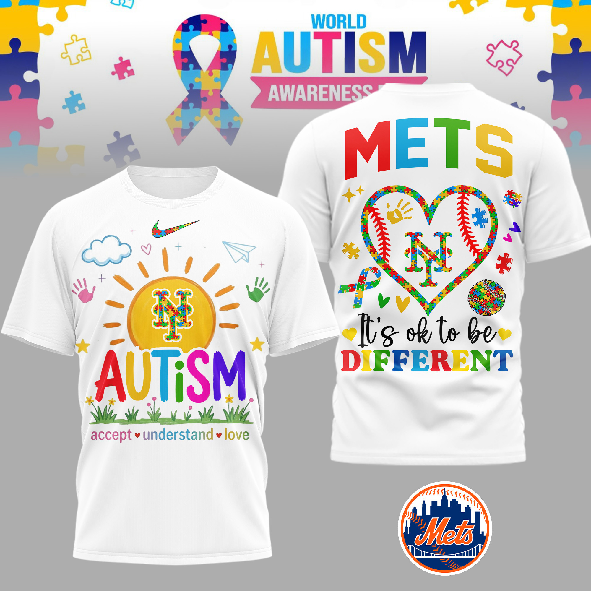 New York Mets | Premium MLB Autism Acceptance 3D Shirt TD