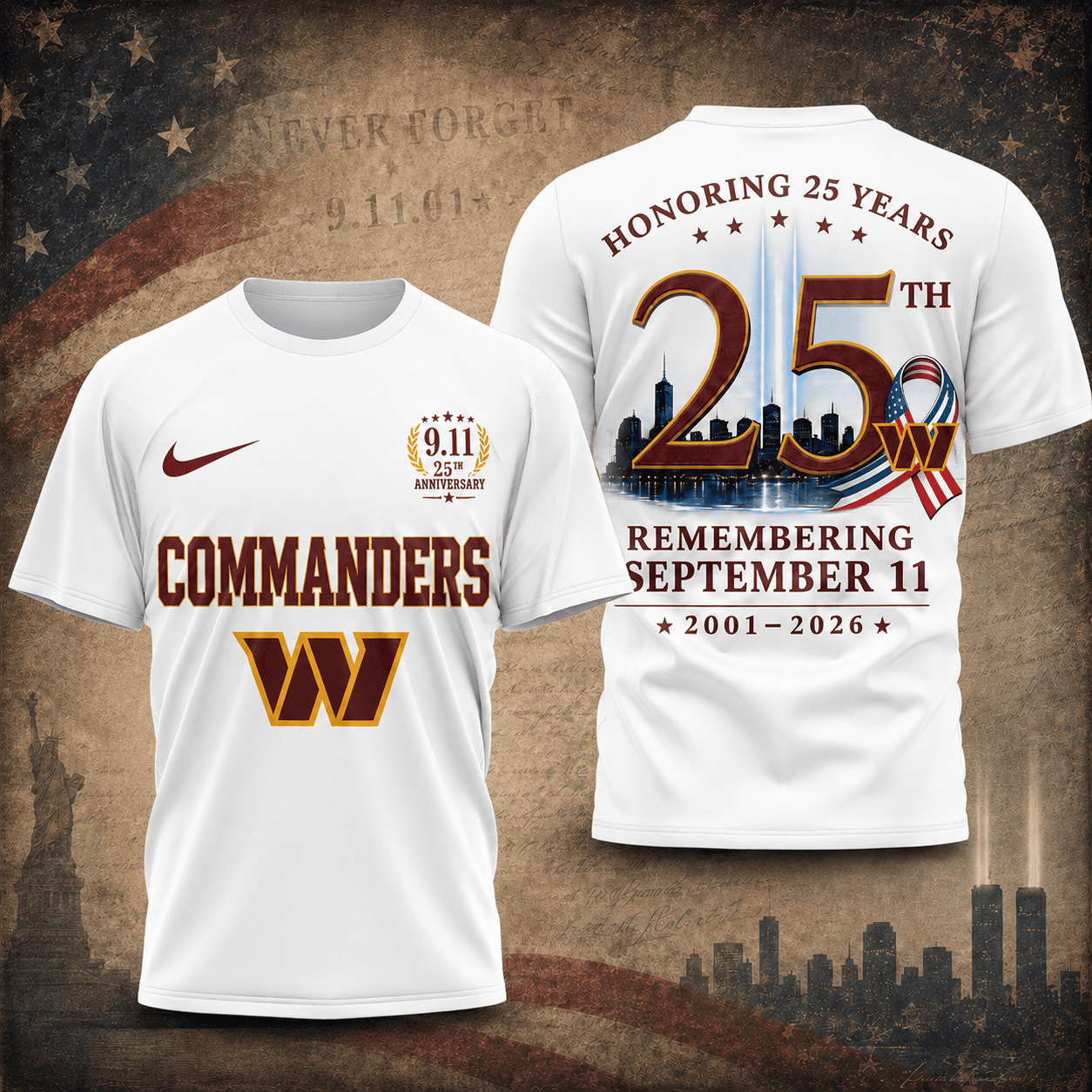 Washington Commanders | Premium NFL Remembering September 11 T-Shirt TD