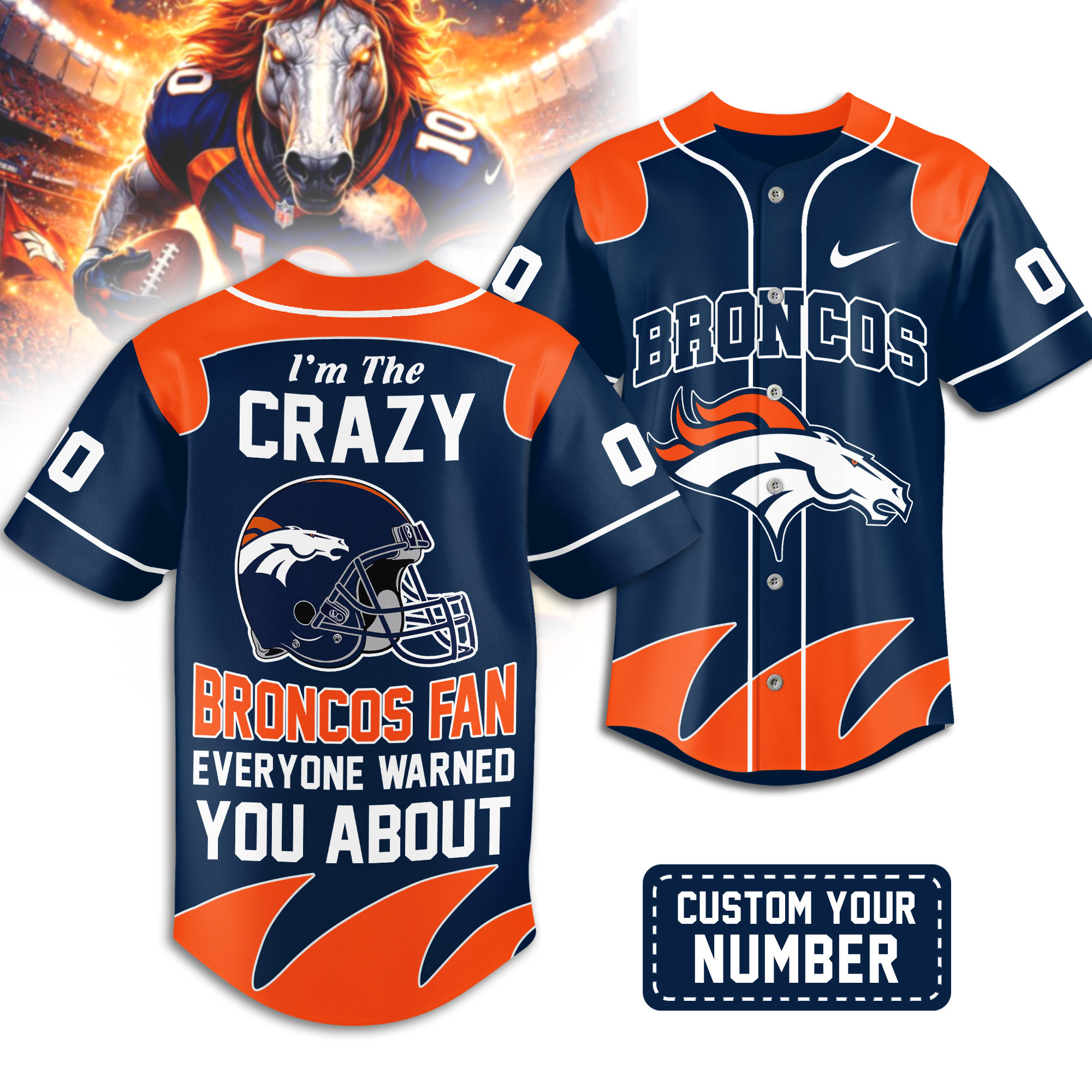 Denver Broncos | Premium NFL Crazy Football Fan Personalized Jersey TD