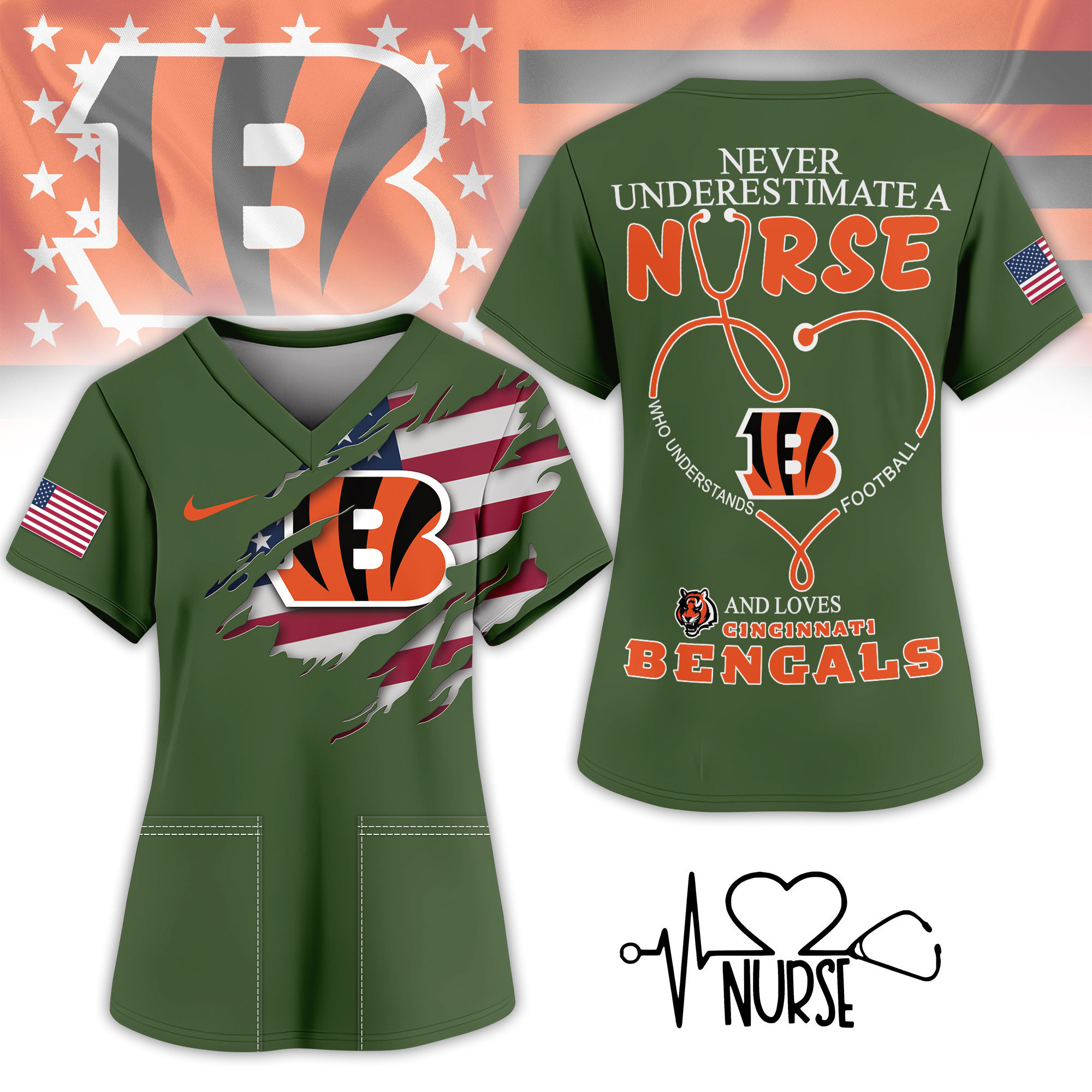 Cincinnati Bengals | Premium NFL Army Nurse 3D Shirt NY