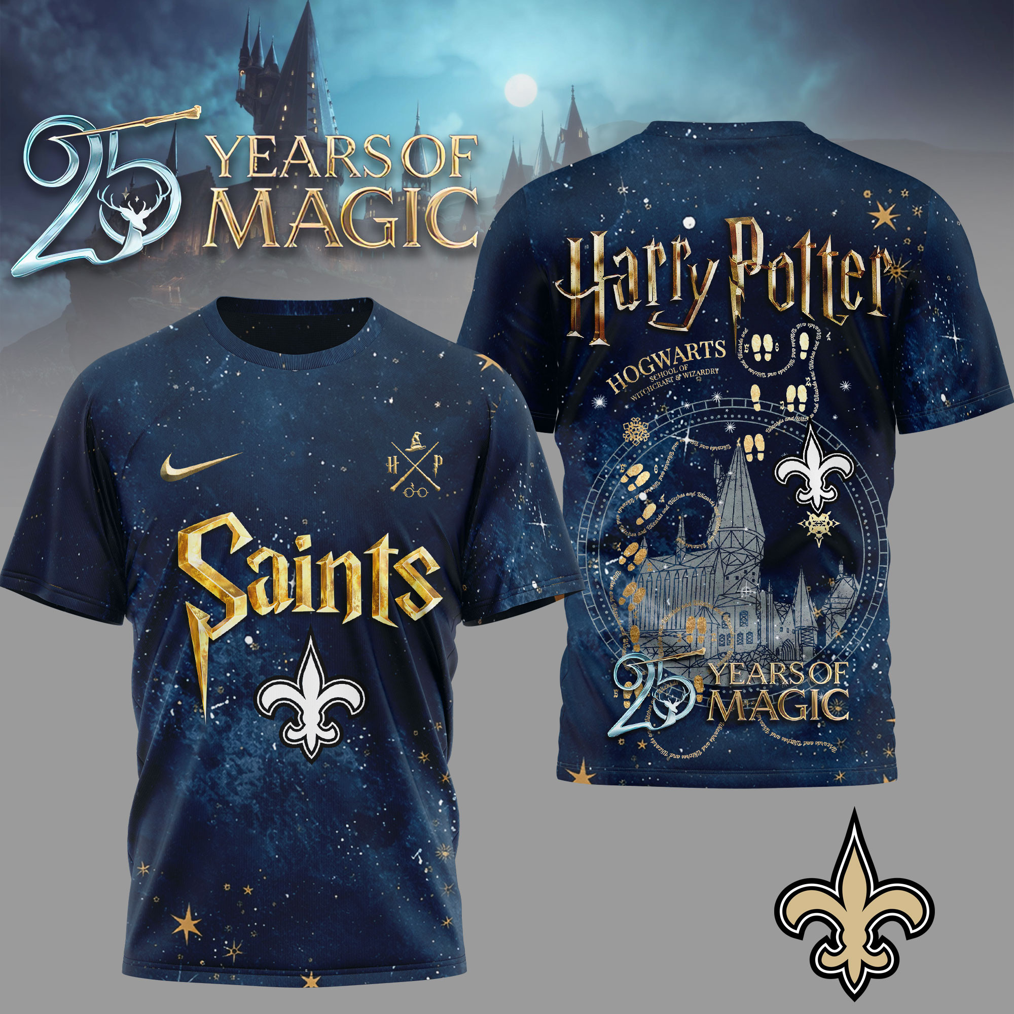 New Orleans Saints | Premium NFL Harry Potter 25 Years Of Magic 3D Shirt TD
