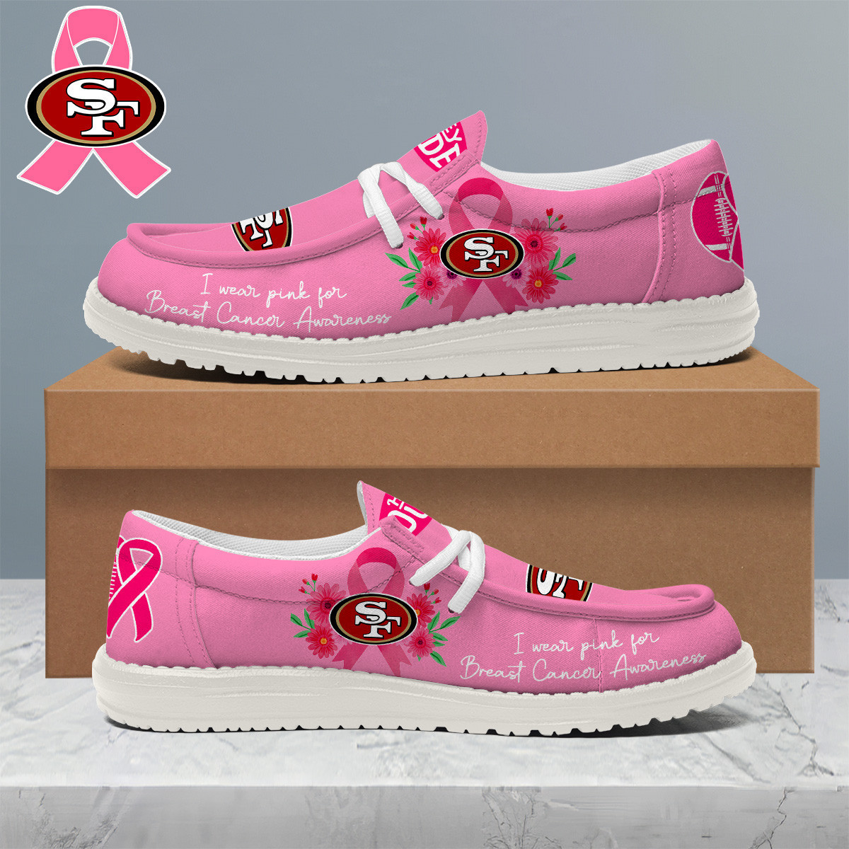 San Francisco 49ers | Premium NFL Breast Cancer Loafer Shoes HI