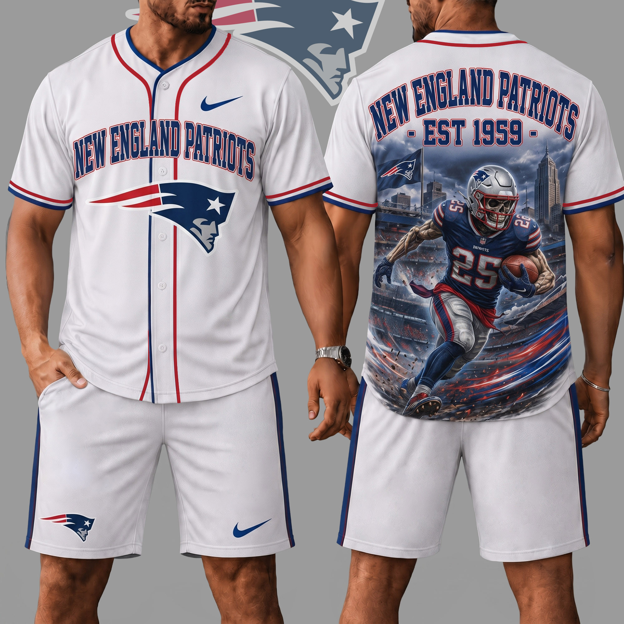 New England Patriots | Premium NFL Skull Jersey Shorts Set NY
