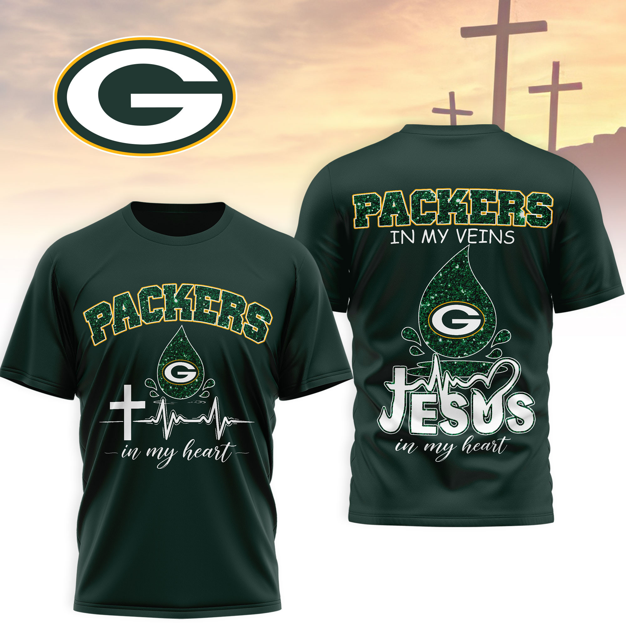 Green Bay Packers | Premium NFL Jesus In My Heart 3D Shirt NTH1