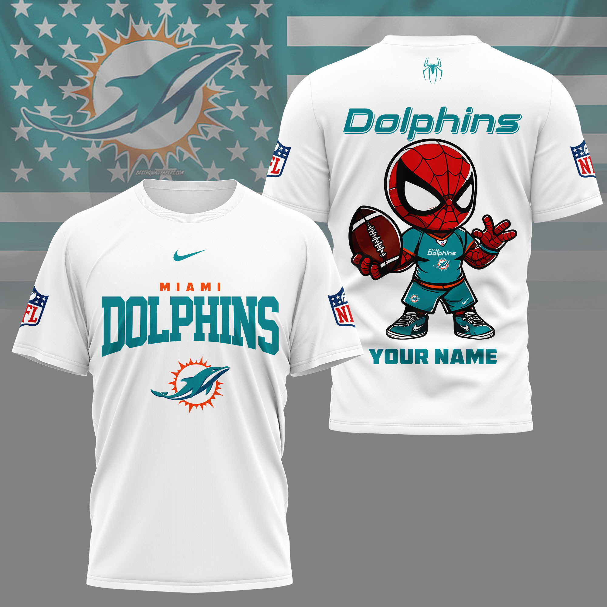 Miami Dolphins | Premium NFL Spider Hero Custom 3D Shirt NY