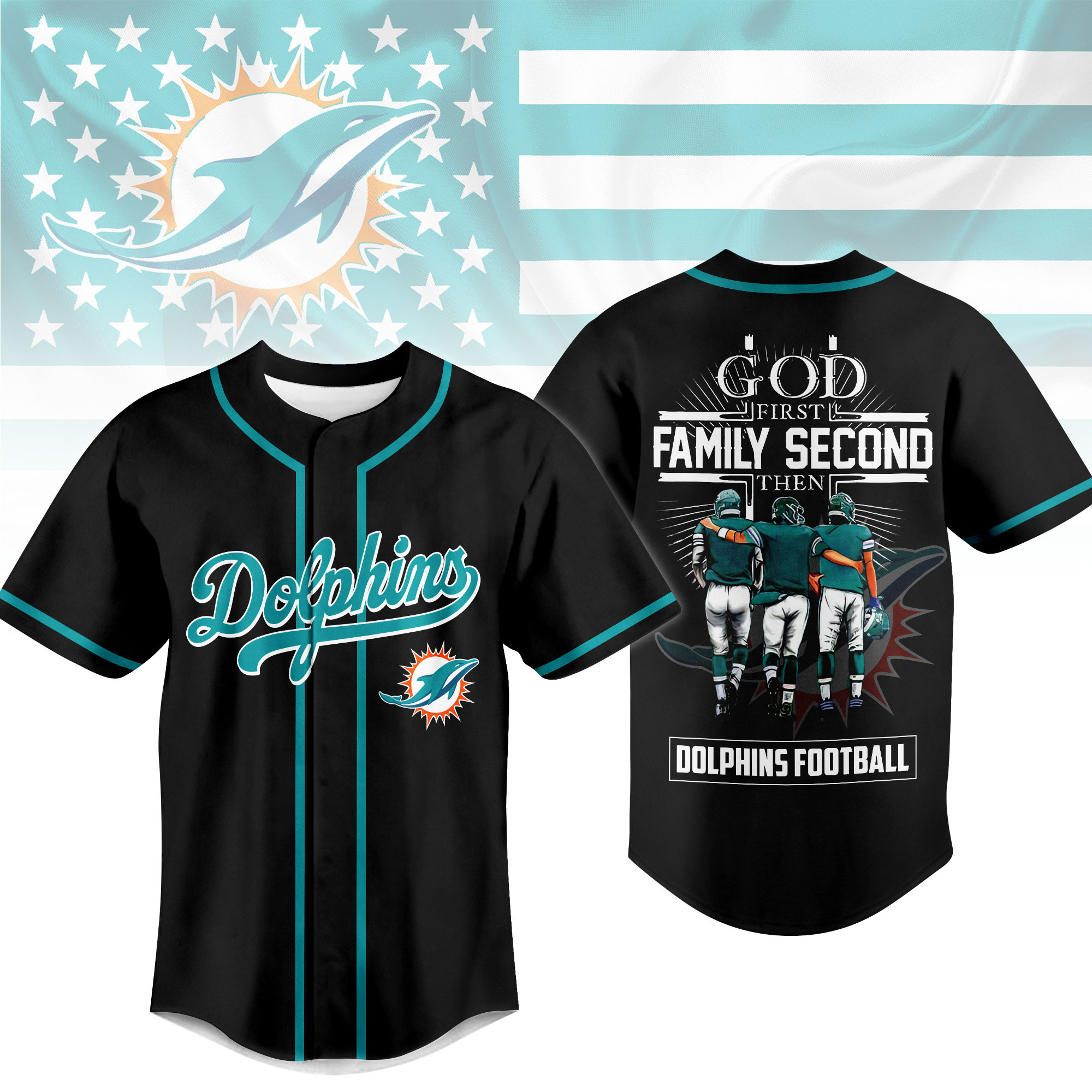Miami Dolphins | Premium NFL God First, Family Second – Faith & Brotherhood Football Jersey NTH1