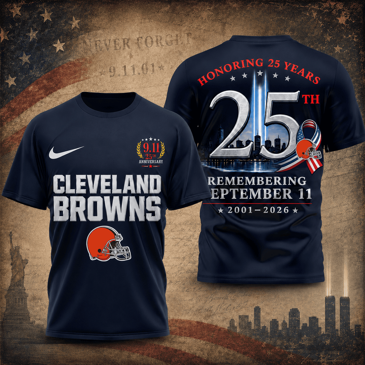 Cleveland Browns | Premium NFL Remembering September 11 T-Shirt TD