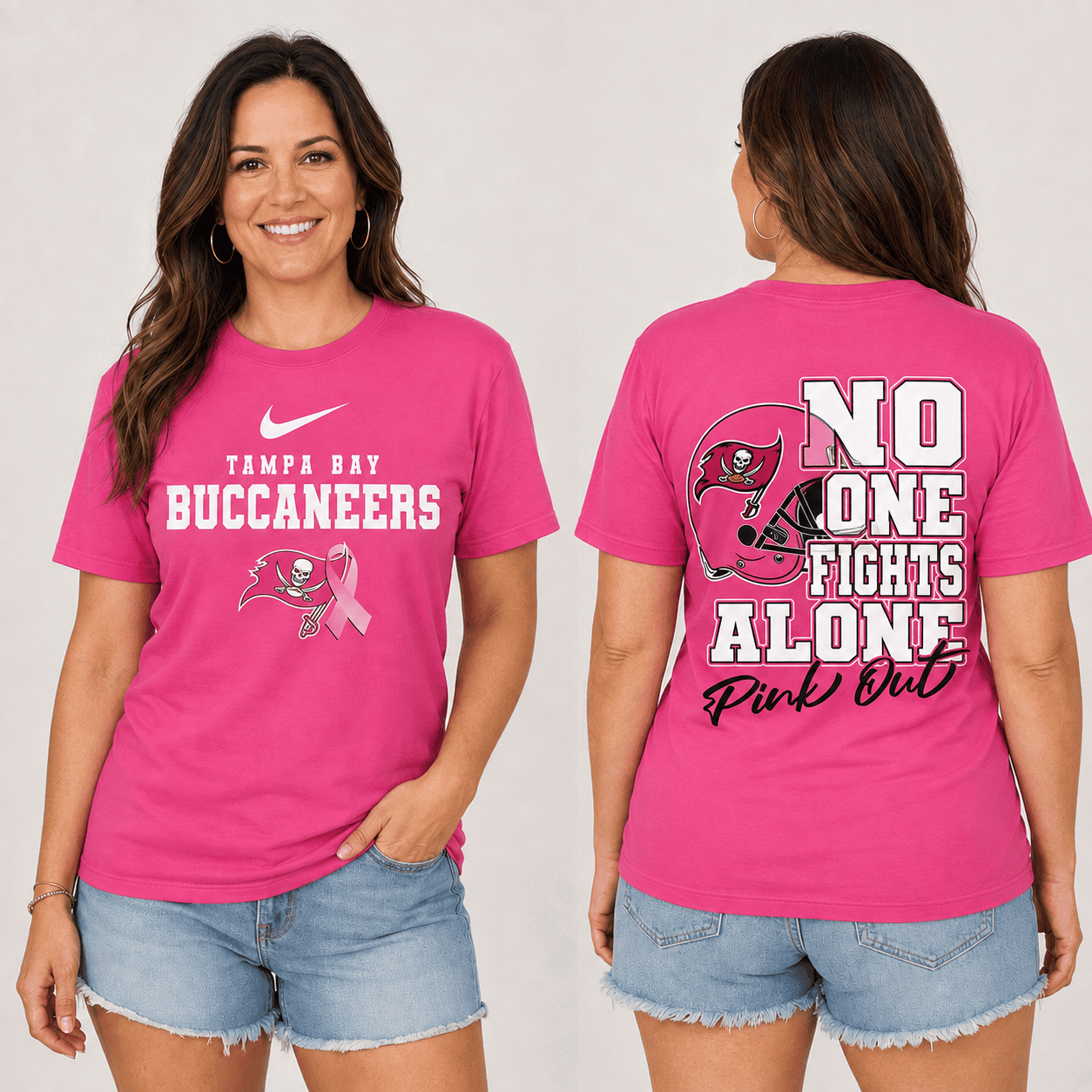 Tampa Bay Buccaneers | Premium NFL No One Fight Alone Pink Out T-Shirt TD