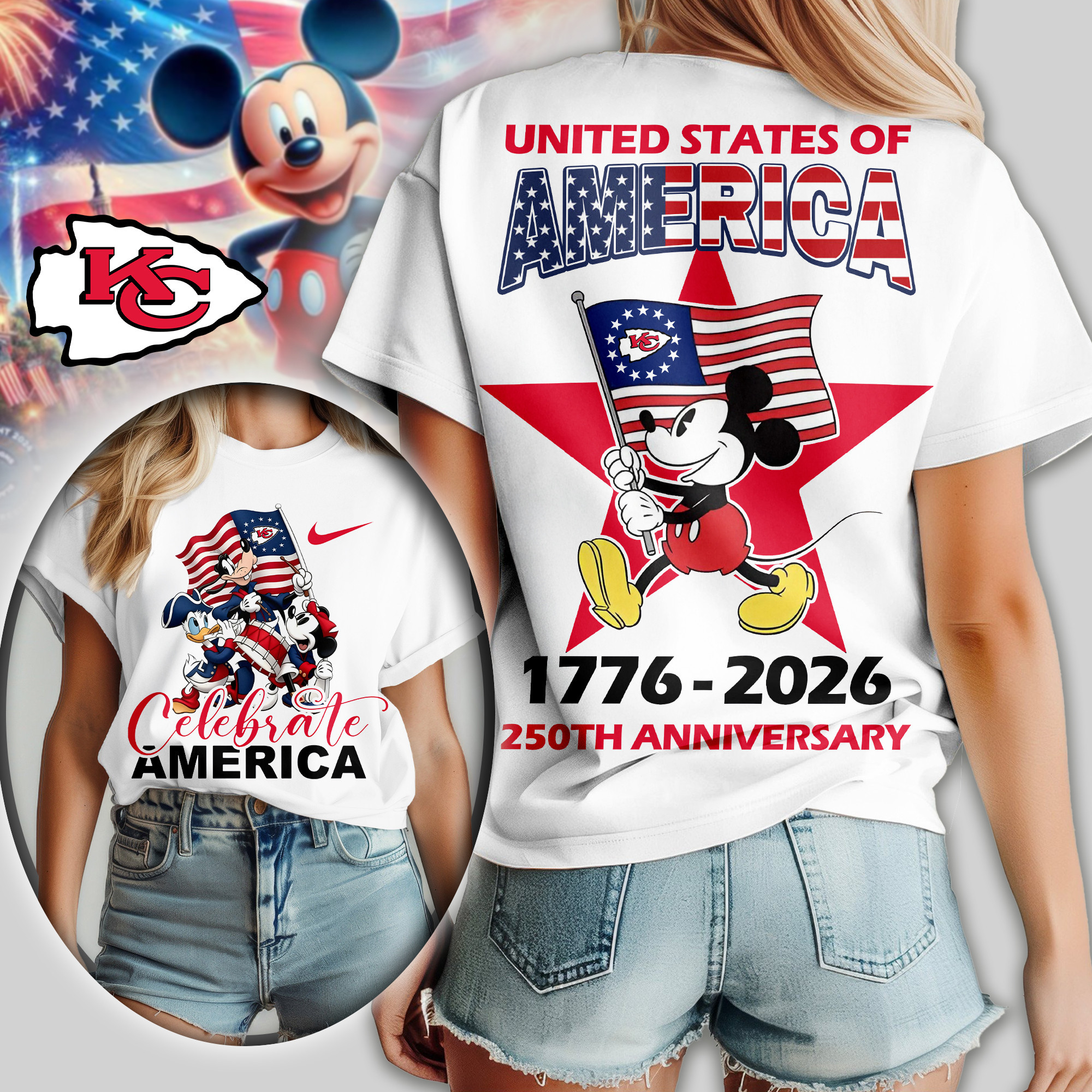 Kansas City Chiefs | Premium NFL Mickey Celebrate America Women Shirt TD