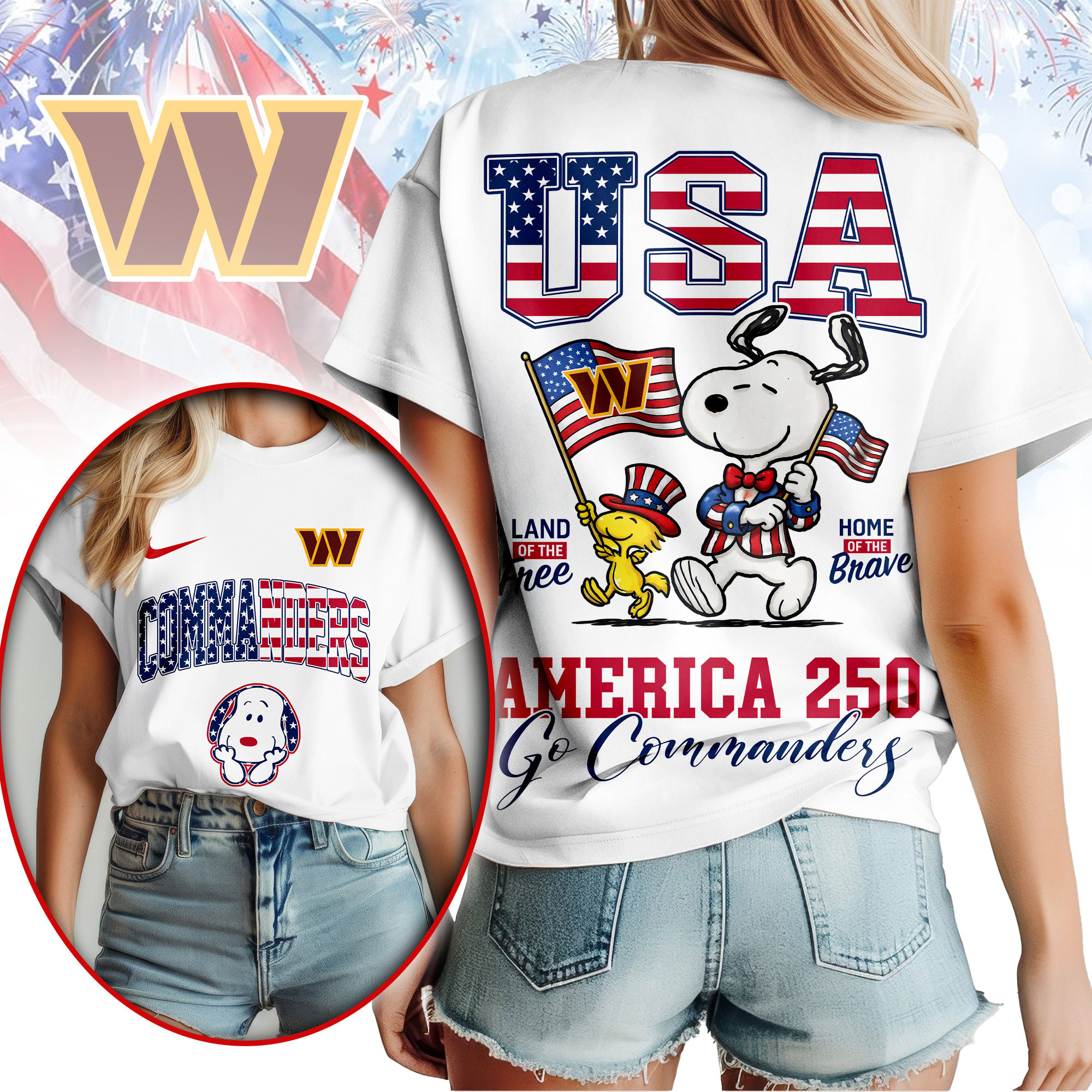 Washington Commanders | Premium NFL Snoopy America 250 3D Shirt NY