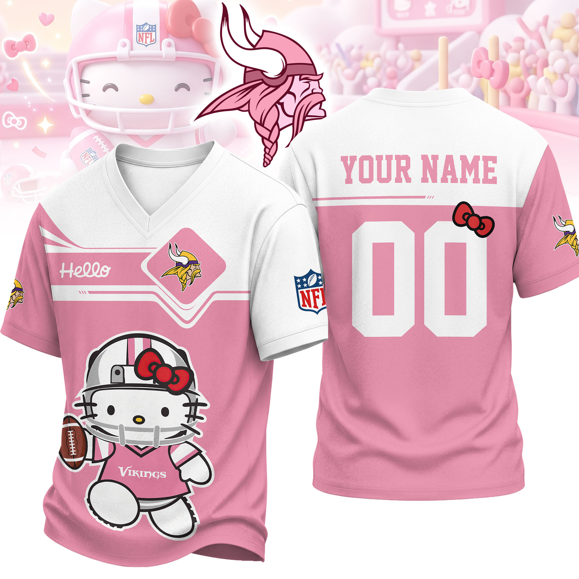 Minnesota Vikings | Premium NFL Touchdown Kitty V-Neck Jersey NTH1