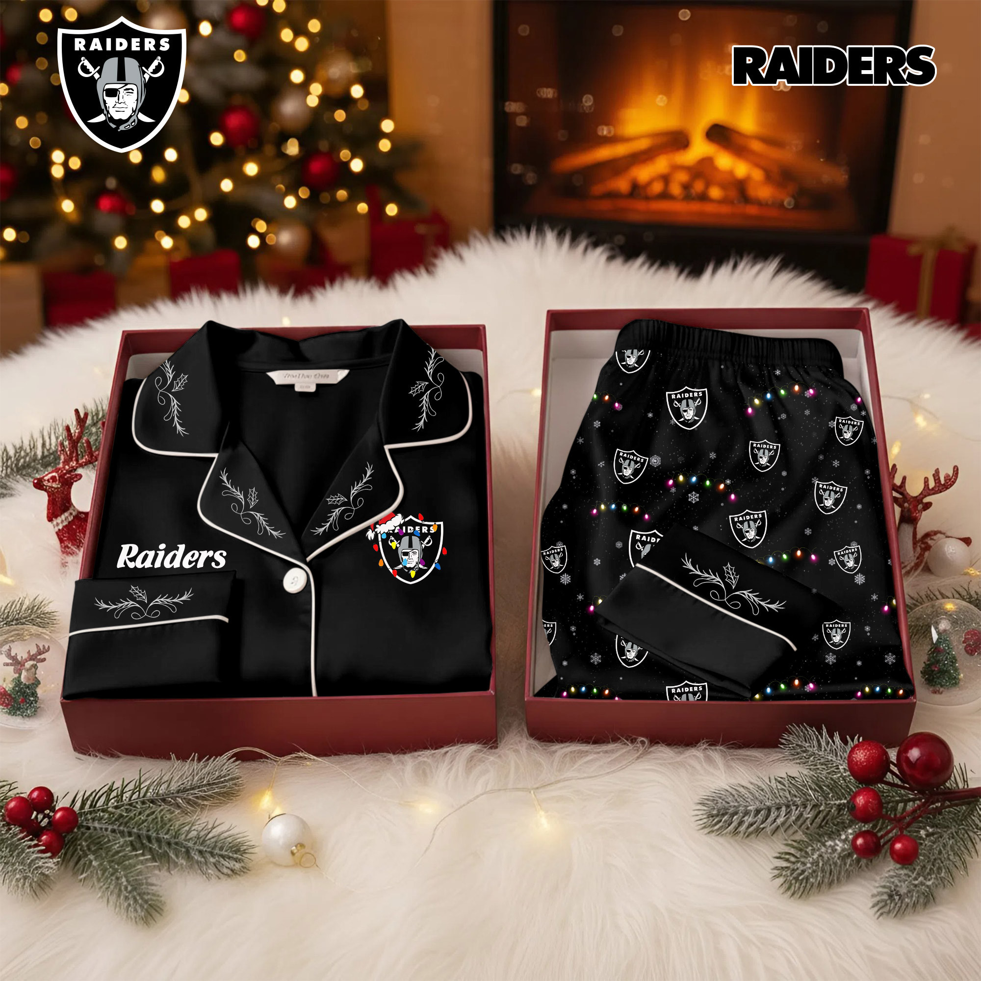 Las Vegas Raiders | Premium NFL Christmas Cozy Pajamas TD