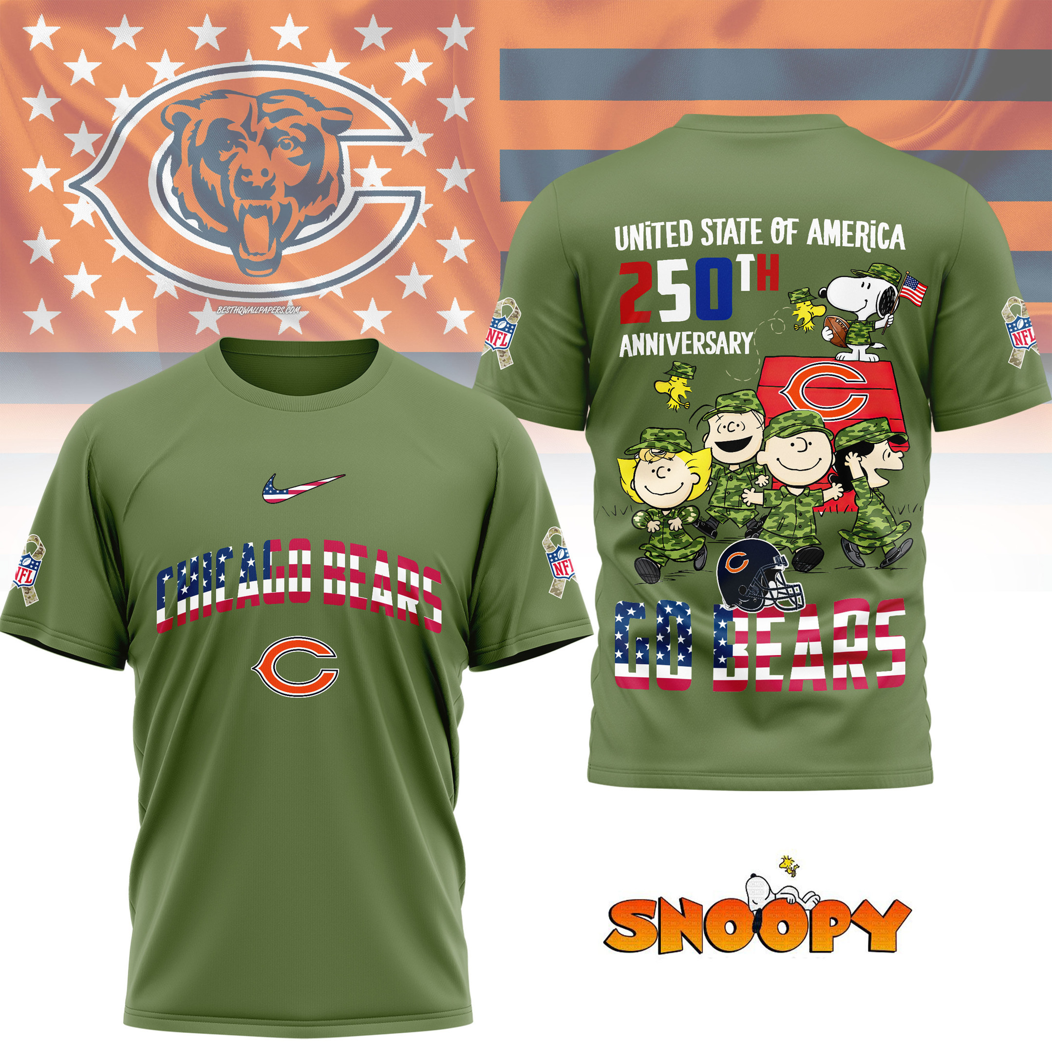 Chicago Bears | Premium NFL Freedom 250 3D Shirt NY