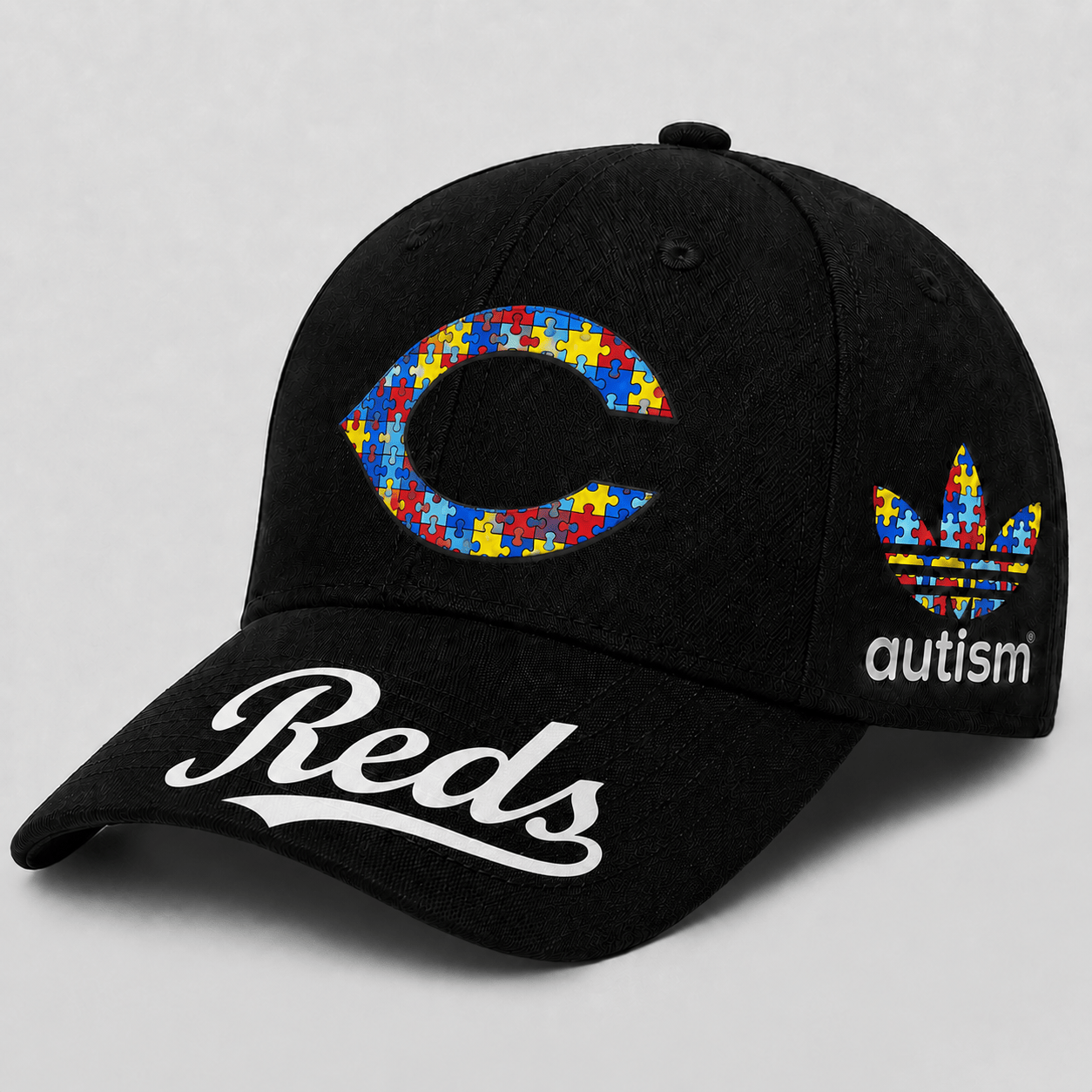 Cincinnati Reds | Premium MLB Puzzle Heart Autism Baseball Cap