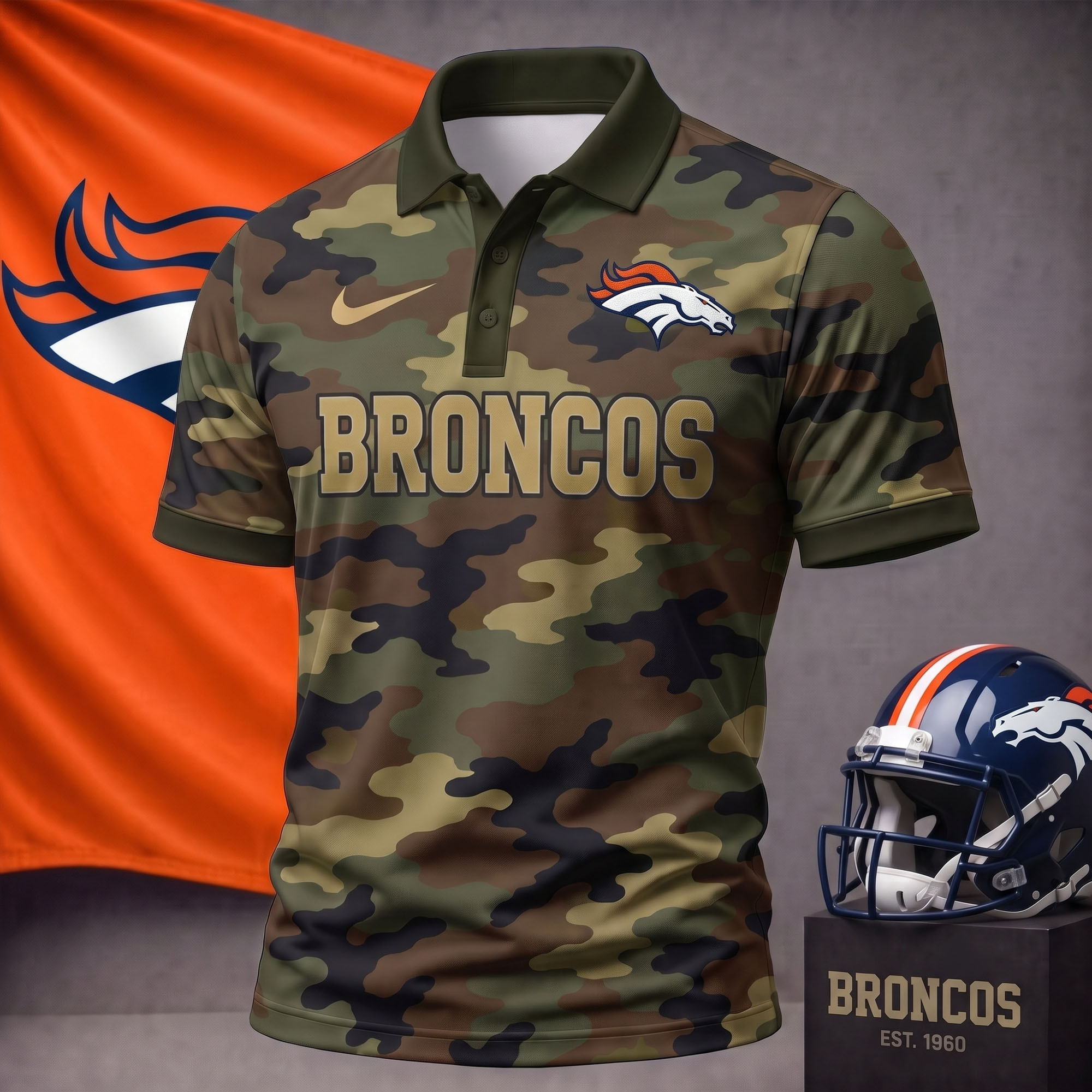 Denver Broncos | Premium NFL Us.Army Camo Polo Shirt NY