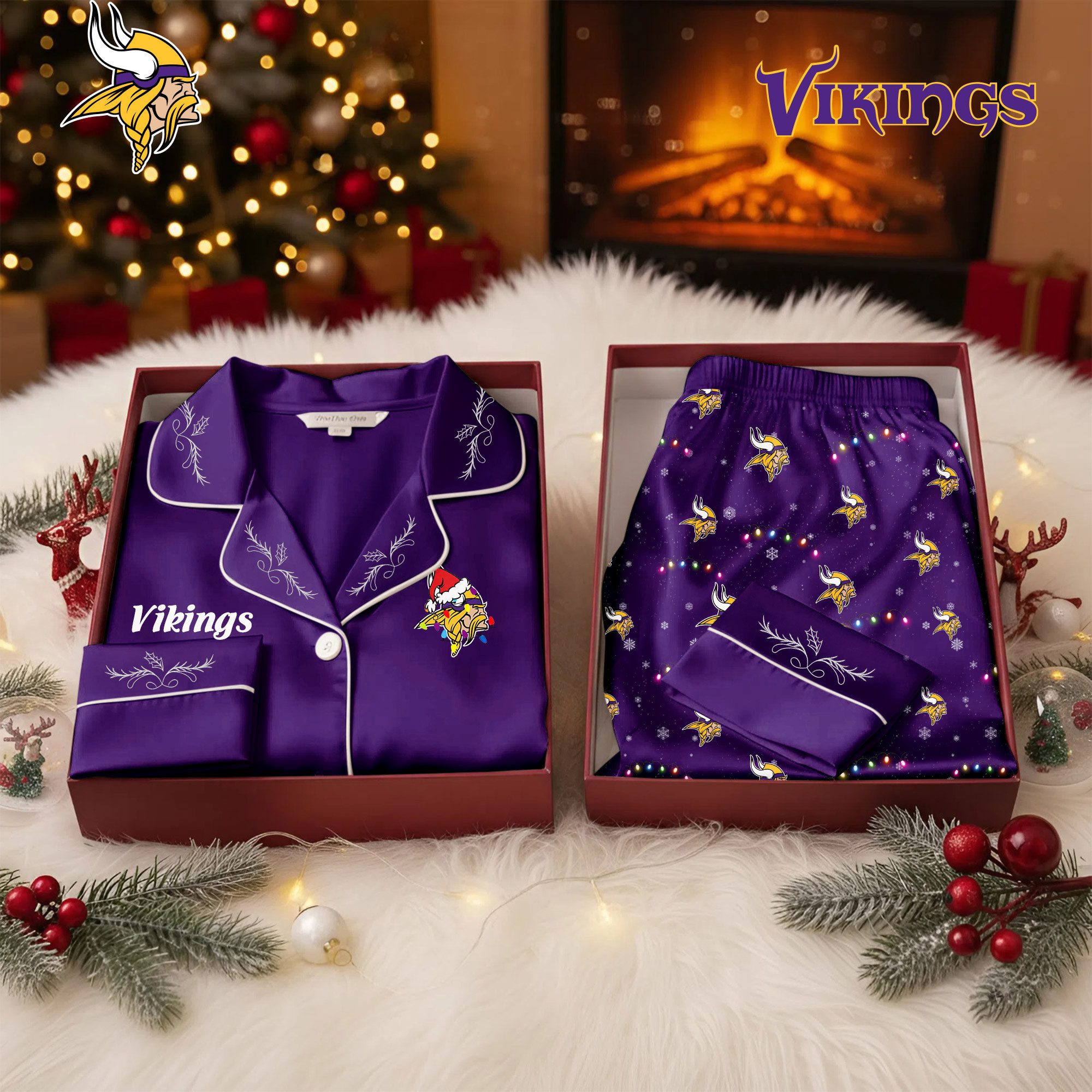 Minnesota Vikings | Premium NFL Christmas Cozy Pajamas TD
