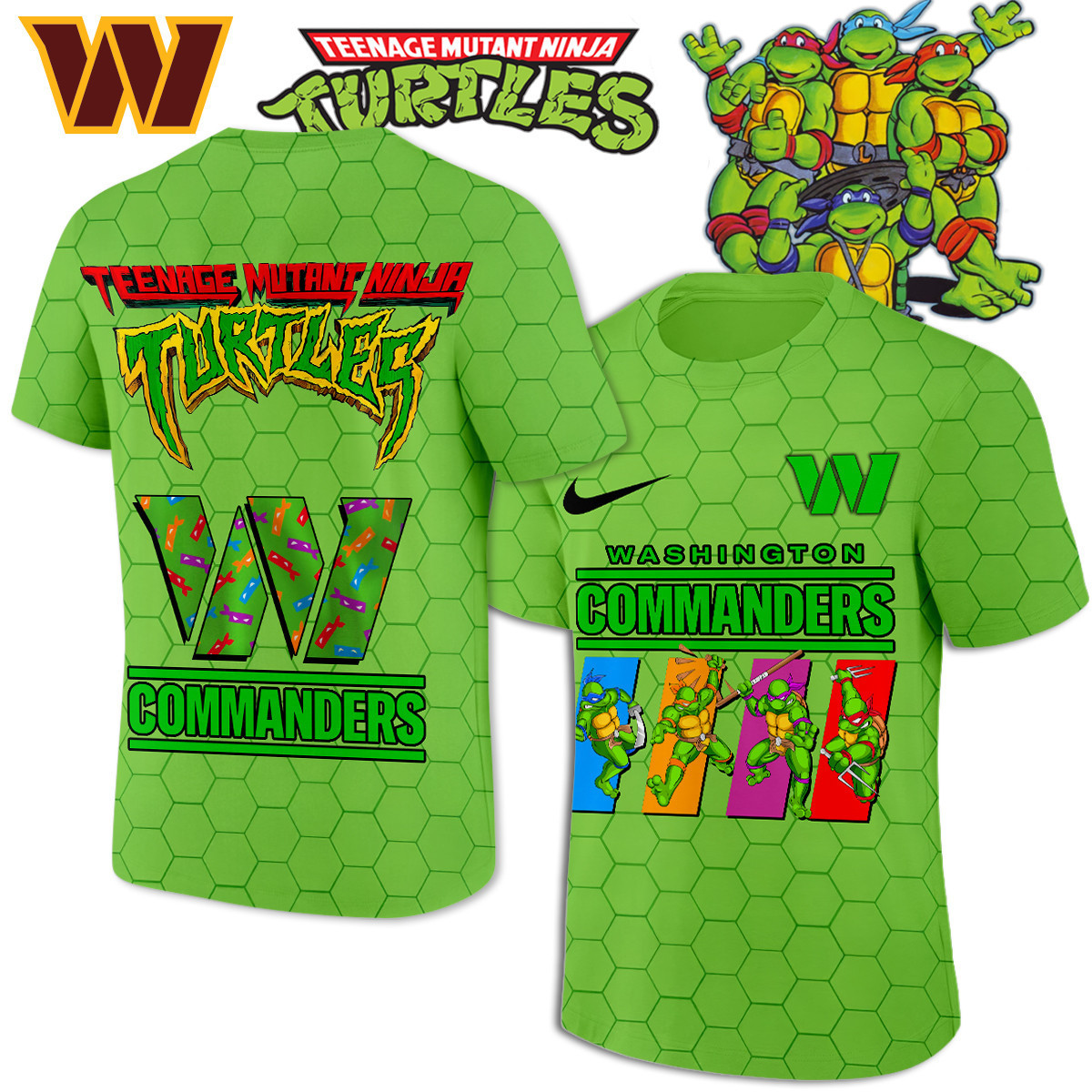 Washington Commanders | Premium NFL x Teenage Mutant Ninja Turtles 3D Shirt HI