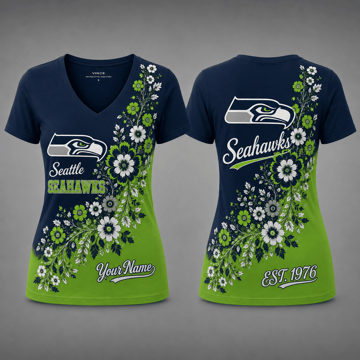 Seattle Seahawks| Premium NFL Personalized Floral Pride Women’s V-Neck Jersey NY