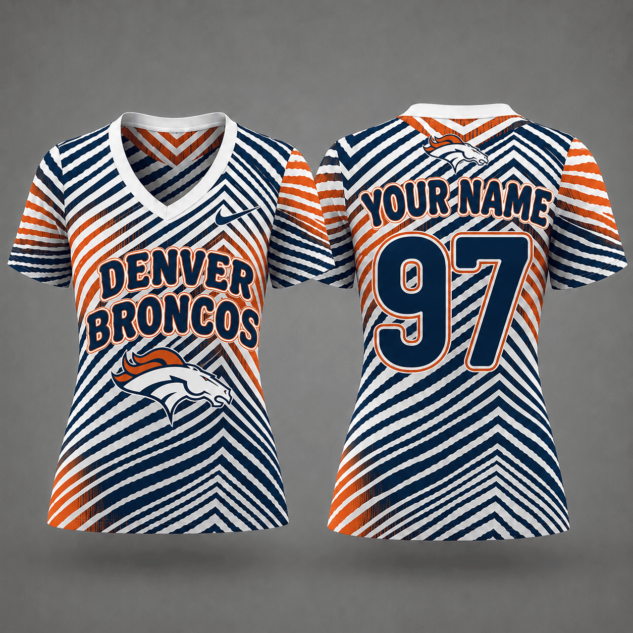 Denver Broncos| Premium NFL Personalized Dynamic Stripe Women’s V-Neck Jersey NY