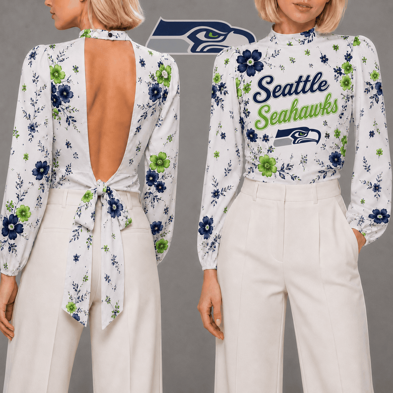 Seattle Seahawks | Premium NFL Floral Backless Long Sleeve Shirt NY