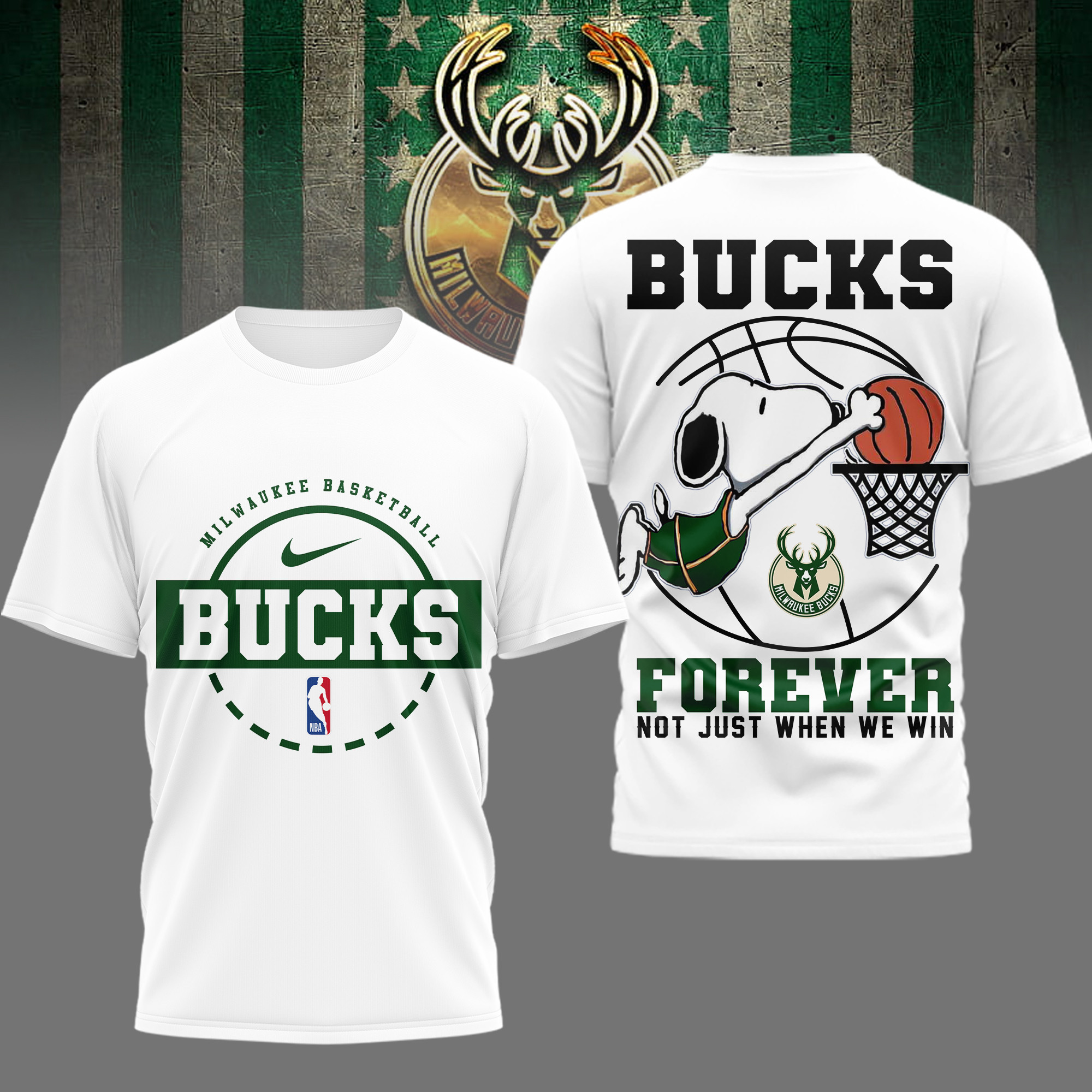 Milwaukee Bucks | Premium NBA Snoopy Forever Loyal 3D Shirt TD