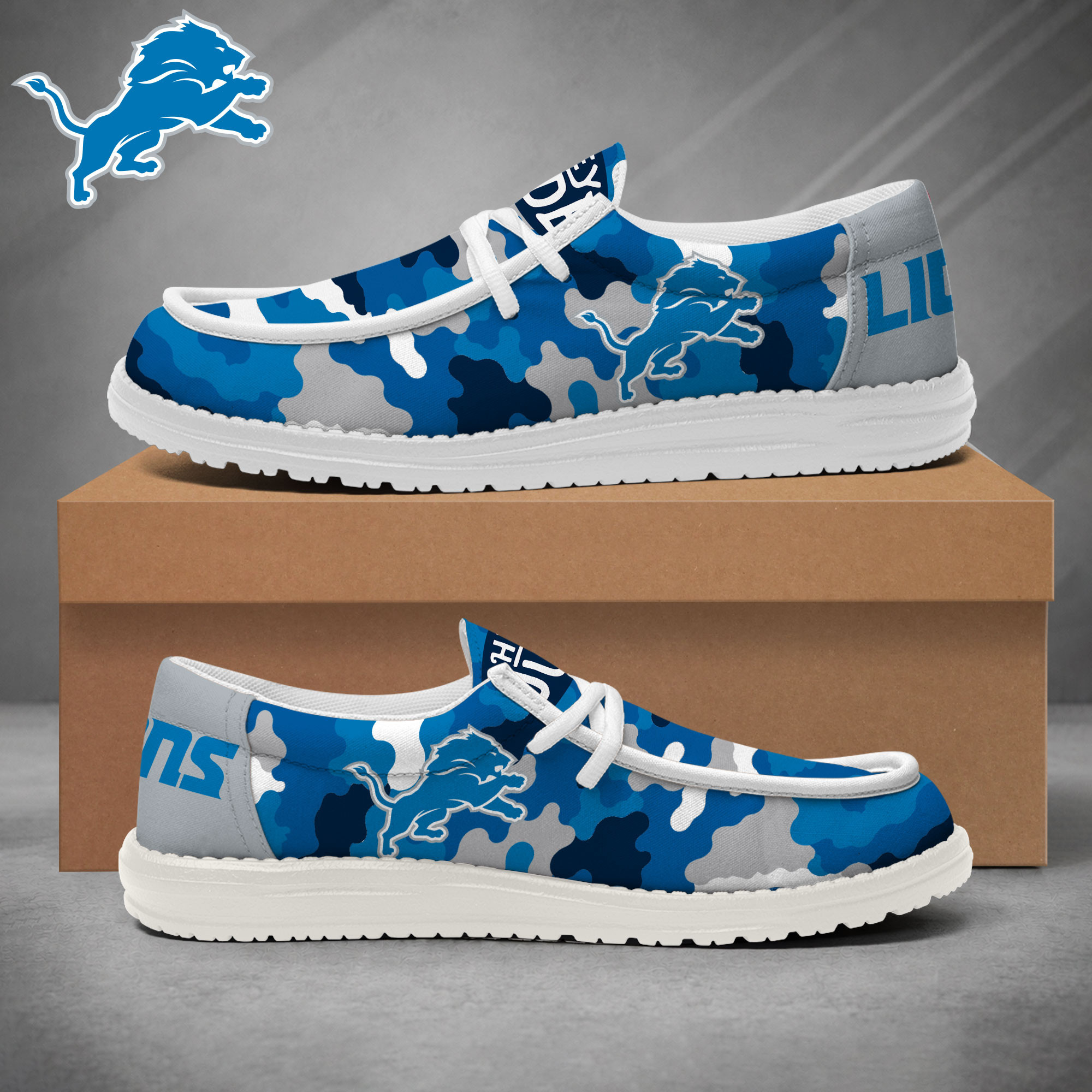Detroit Lions | Premium NFL Game Day Camo Loafer Shoes NY