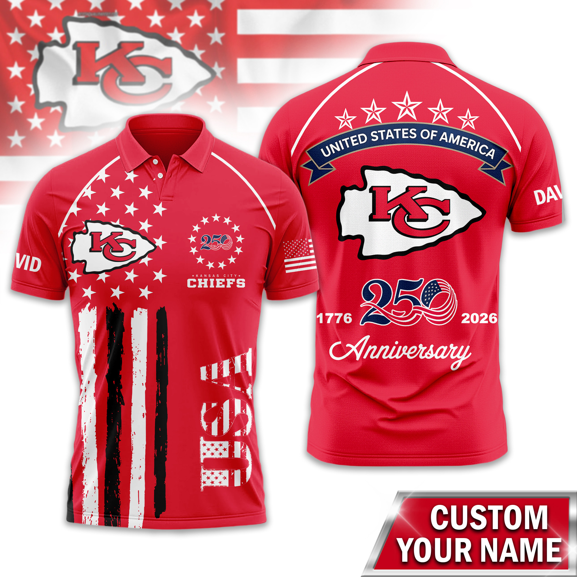 Kansas City Chiefs | Premium NFL American Semiquincentennial Polo Shirt TD