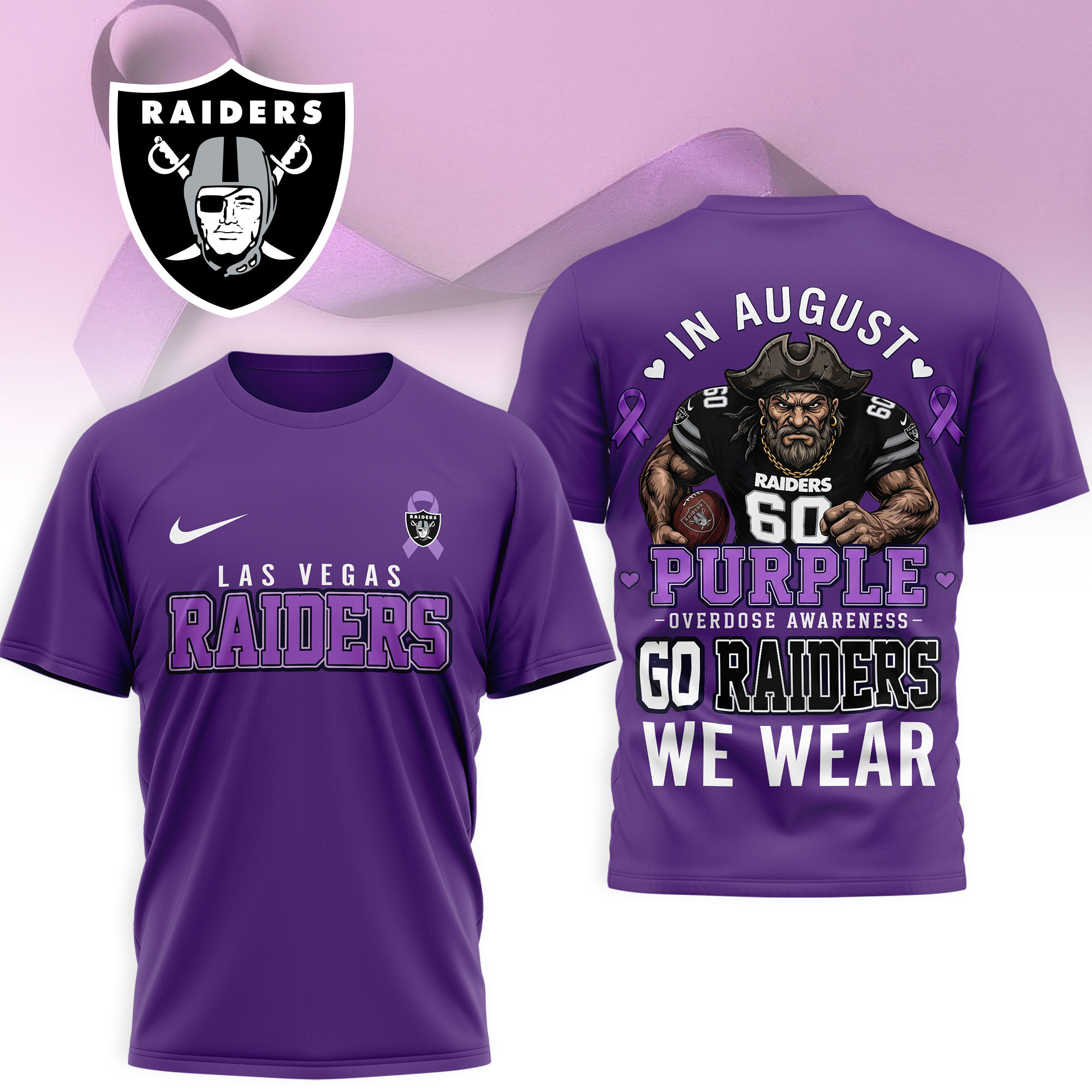 Las Vegas Raiders | Premium NFL In August We Wear Purple Overdose Awareness 3D Shirt NY
