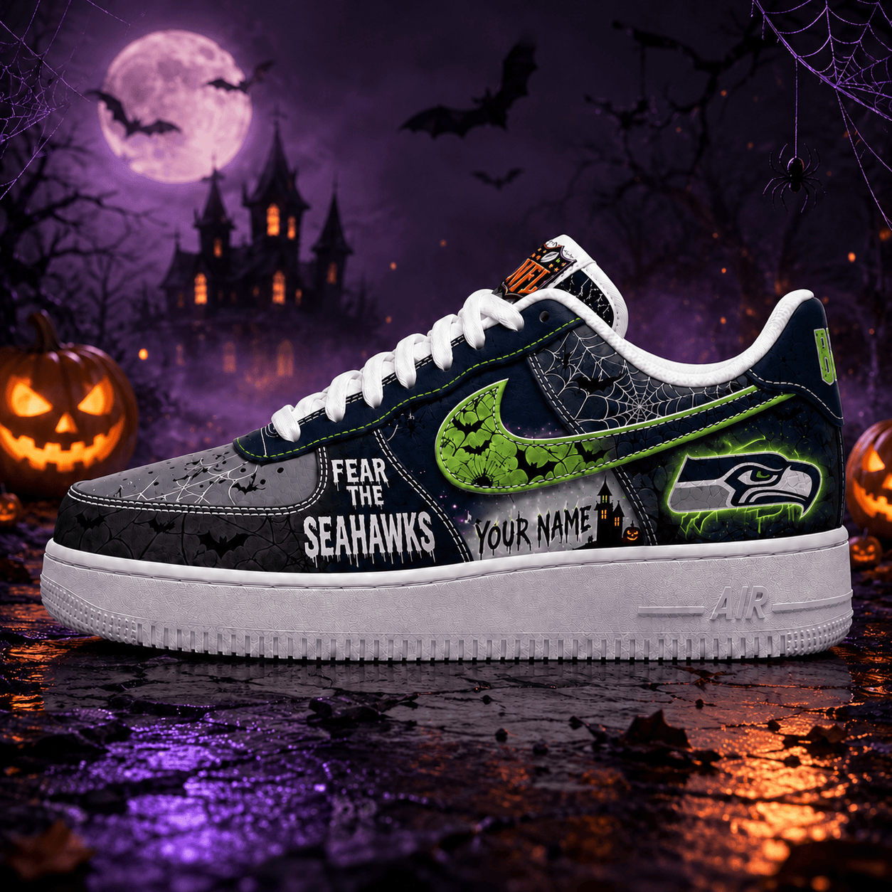 Seattle Seahawks | Premium NFL Fear The Team Halloween AF1 Sneakers