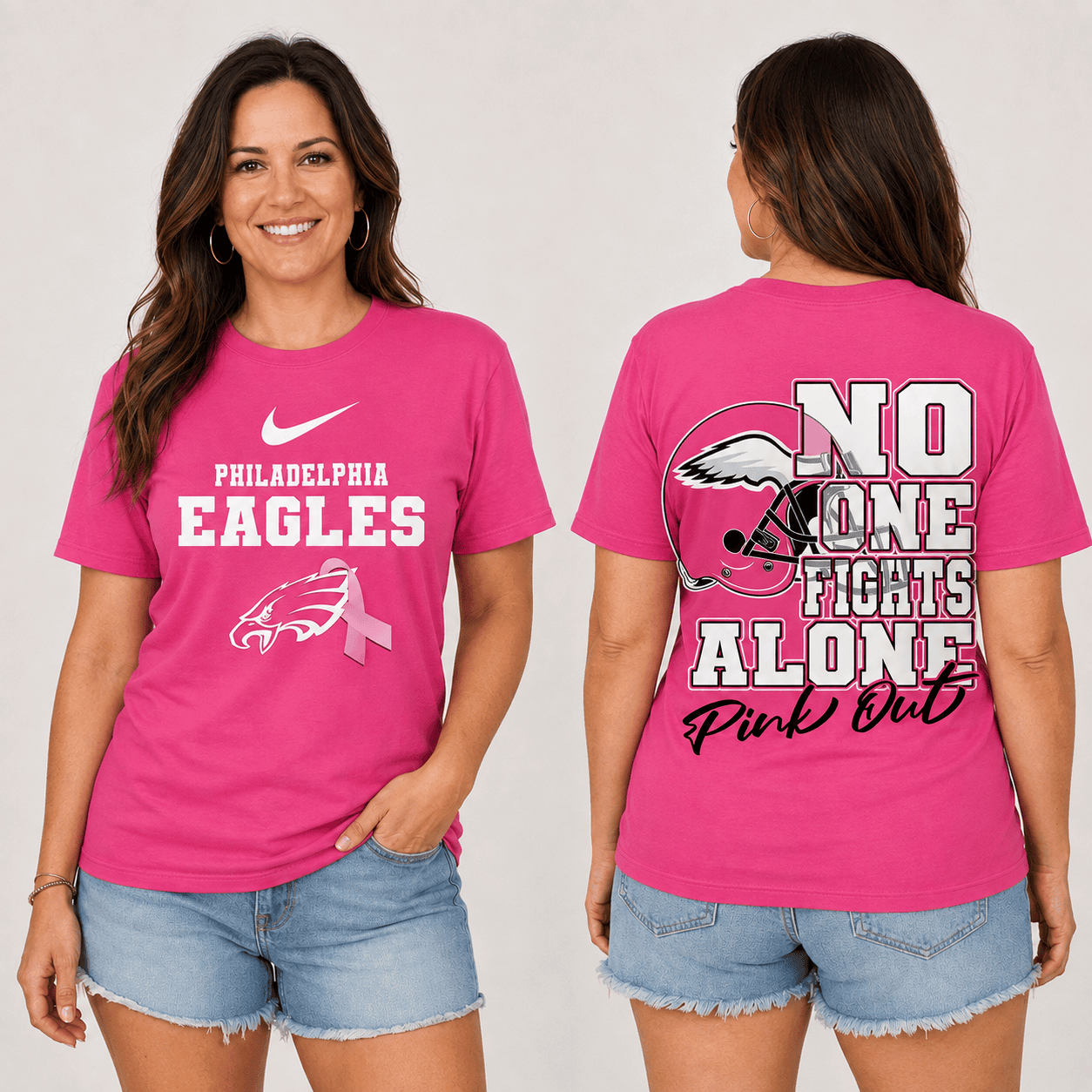 Philadelphia Eagles | Premium NFL No One Fight Alone Pink Out T-Shirt TD