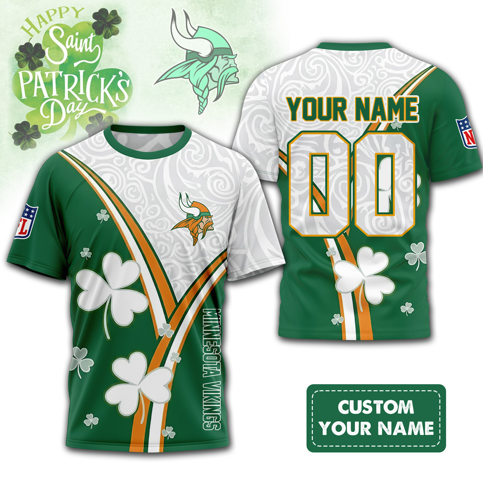 Minnesota Vikings | Premium NFL Personalized Happy St. Patrick's Day 3D Shirt NP