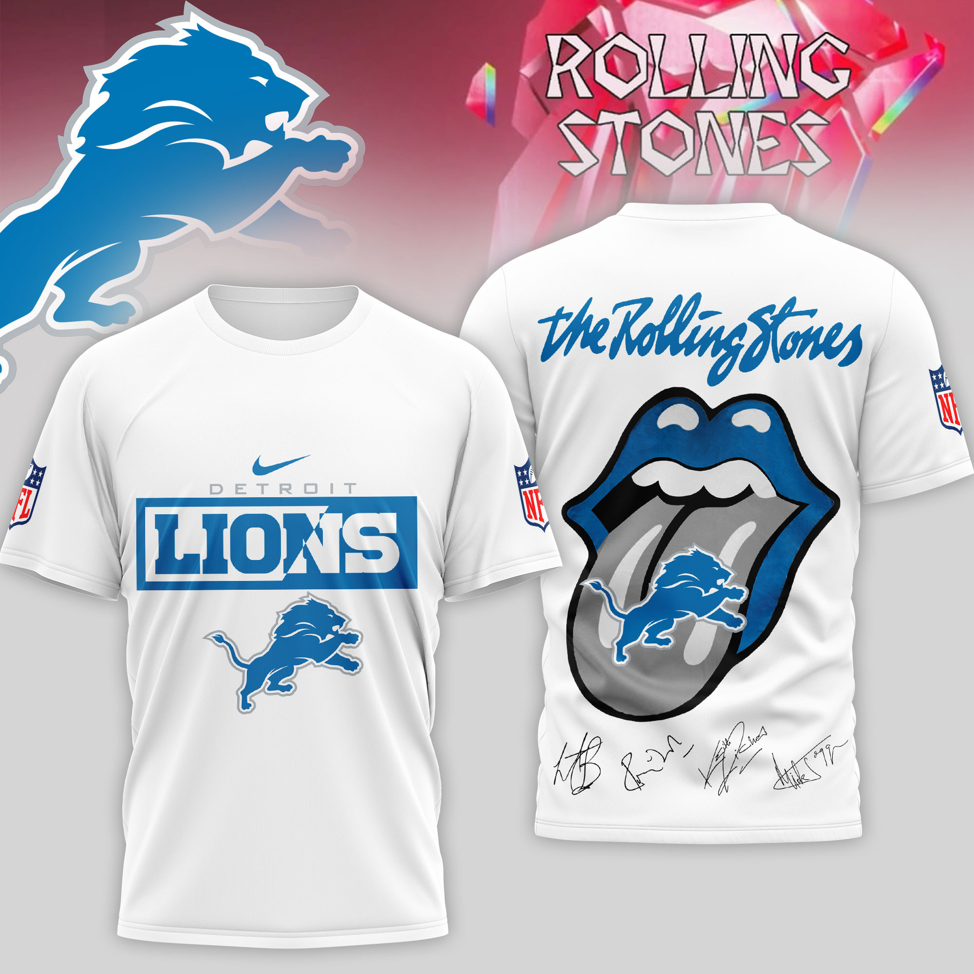 Detroit Lions | Premium NFL The Rolling Stones 3D Shirt TD