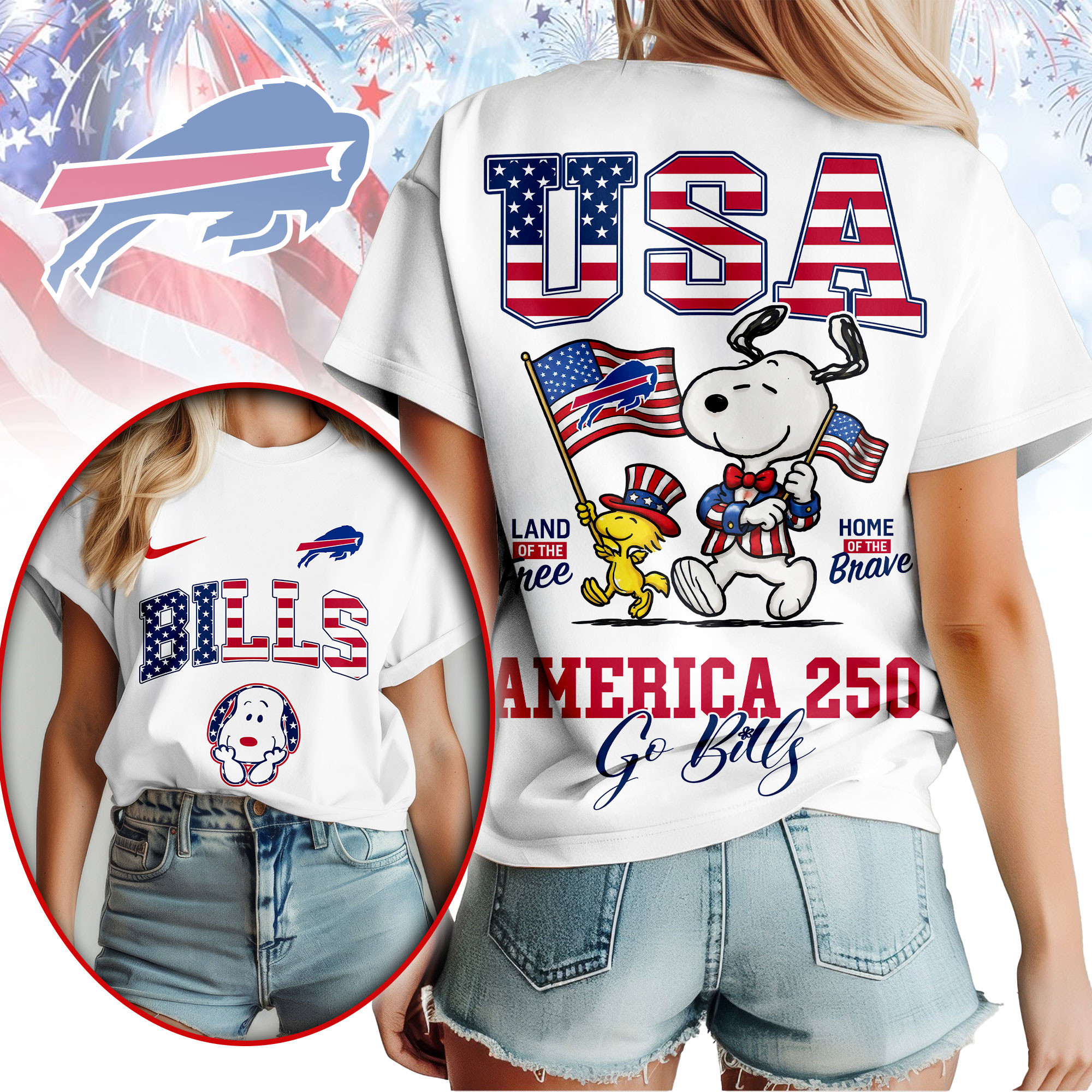 Buffalo Bills | Premium NFL Snoopy America 250 3D Shirt NY