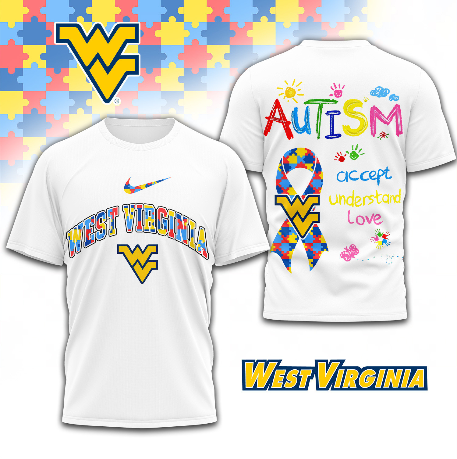 West Virginia Mountaineers | Premium NCAA Autism 3D Shirt TD