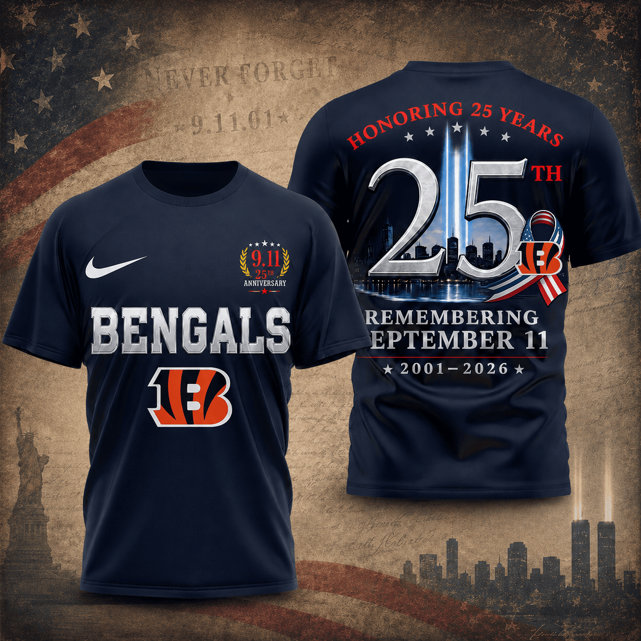 Cincinnati Bengals | Premium NFL Remembering September 11 T-Shirt TD