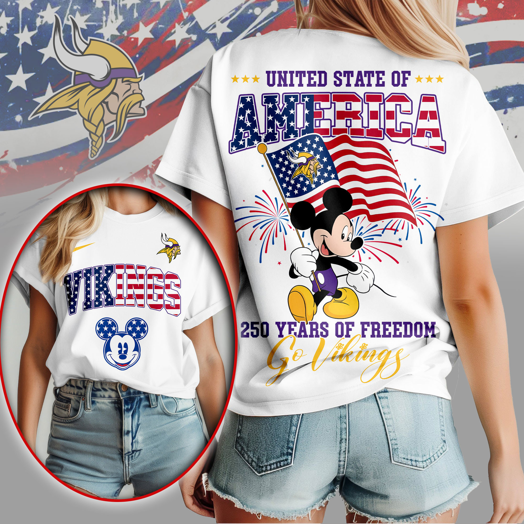 Minnesota Vikings | Premium NFL Freedom 250 3D Shirt NY