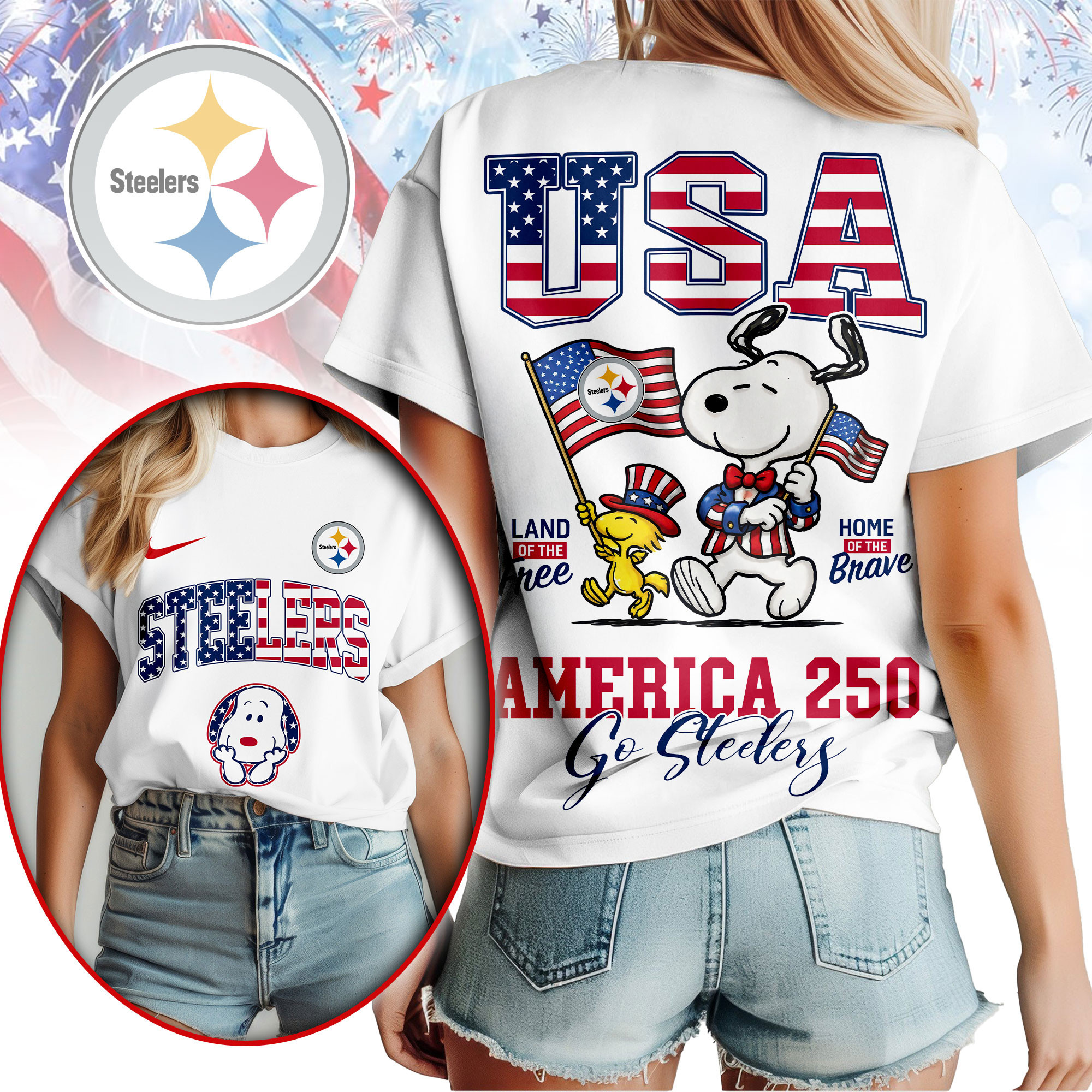 Pittsburgh Steelers | Premium NFL Snoopy America 250 3D Shirt NY