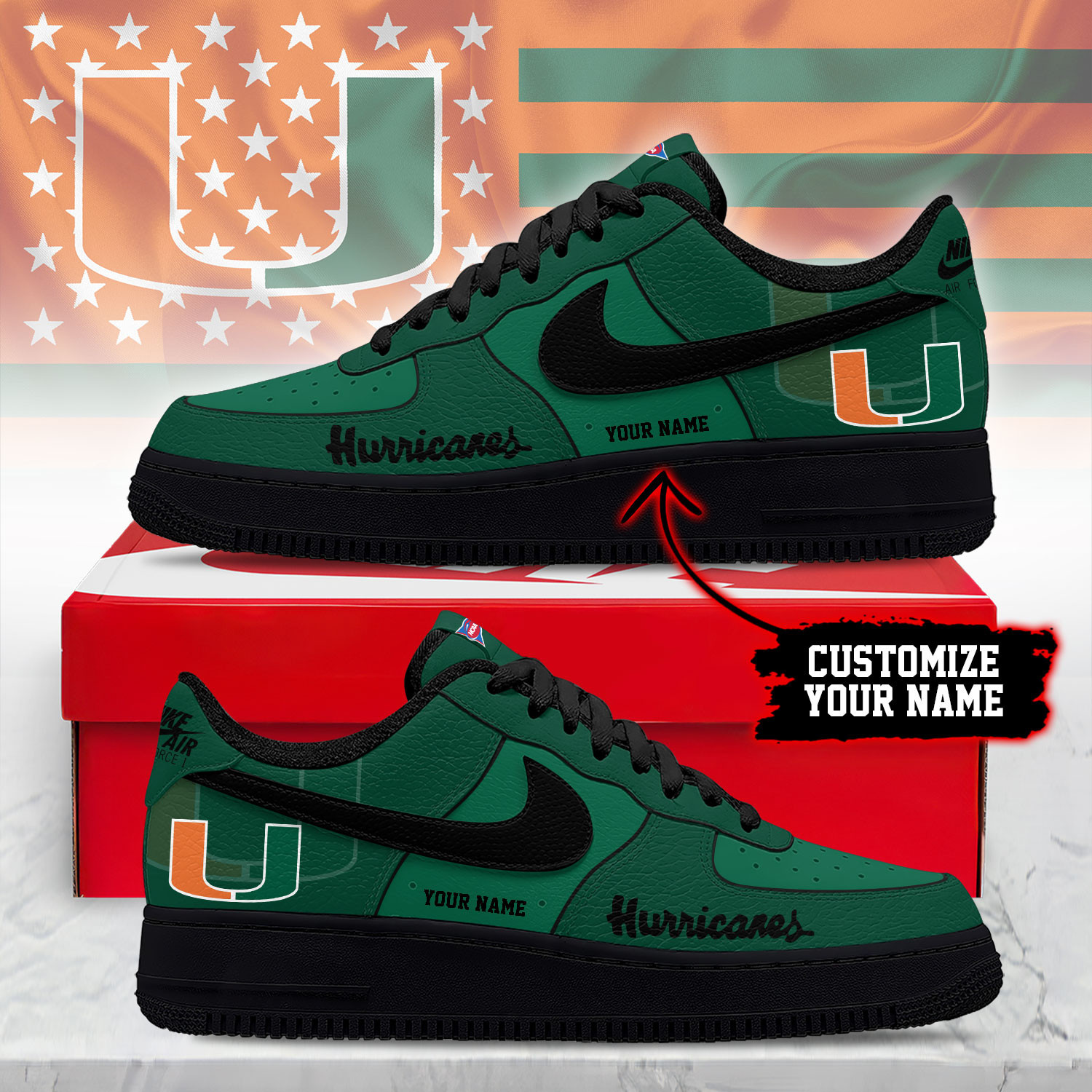 Miami Hurricanes | Premium NCAA Custom AF1 Shoes NY