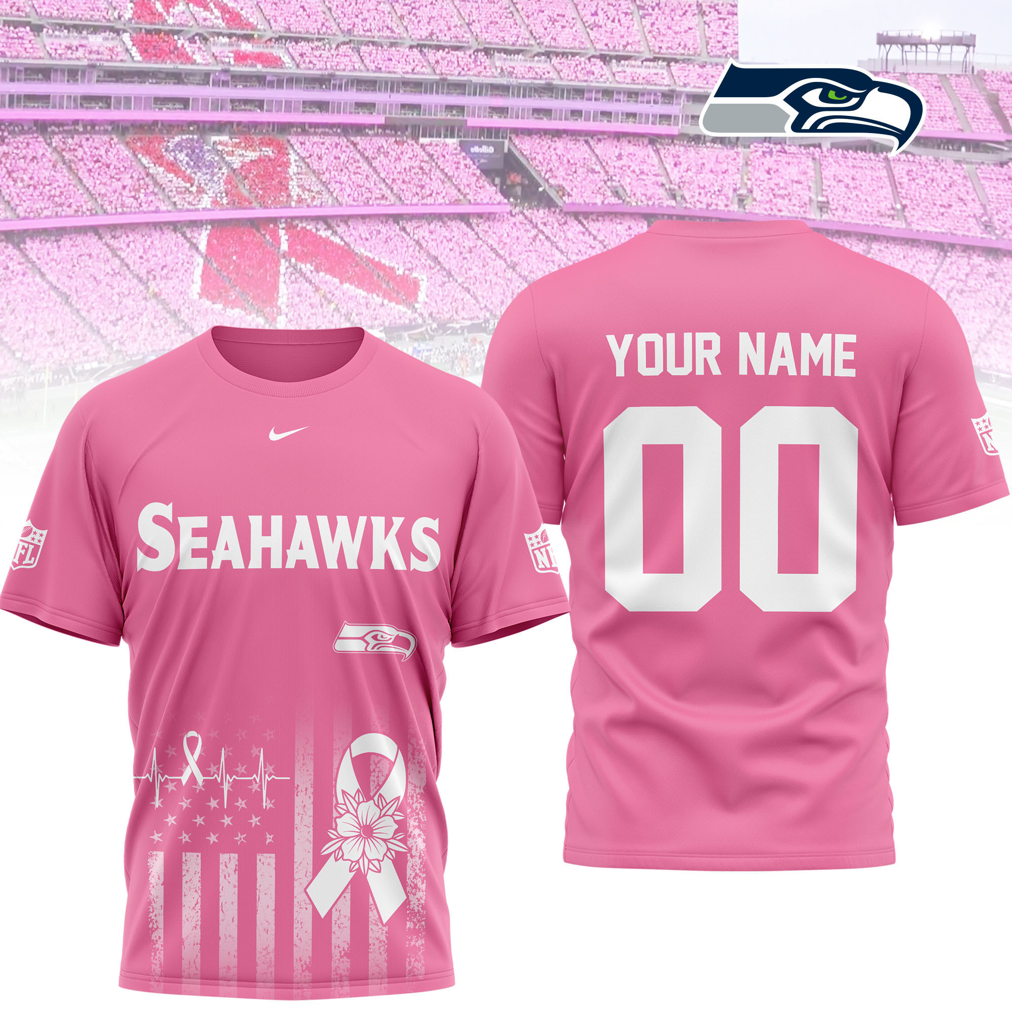 Seattle Seahawks | Premium NFL Breast Cancer Awareness 3D Shirt NTH1