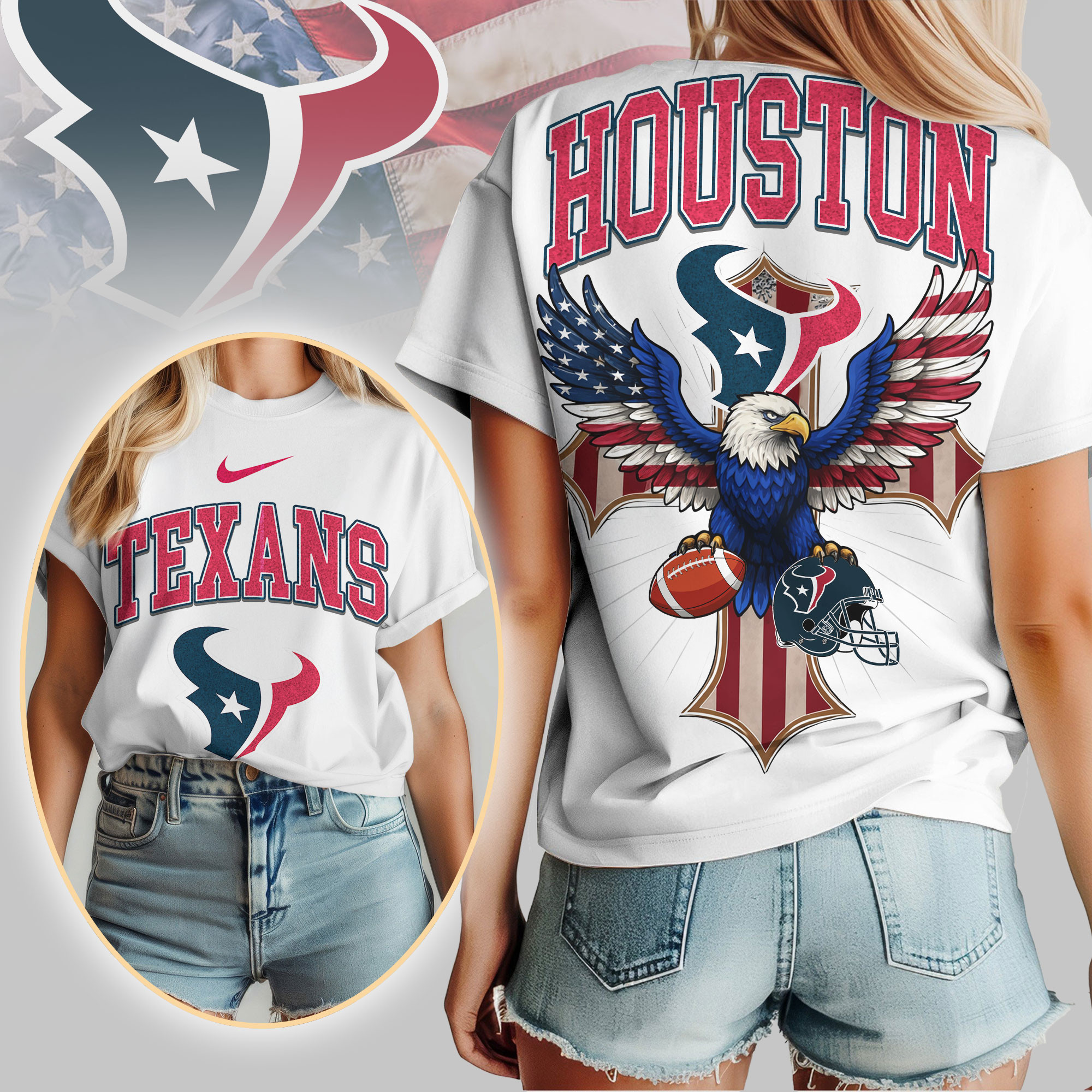 Houston Texans | Premium NFL Freedom Eagle Women Shirt TD