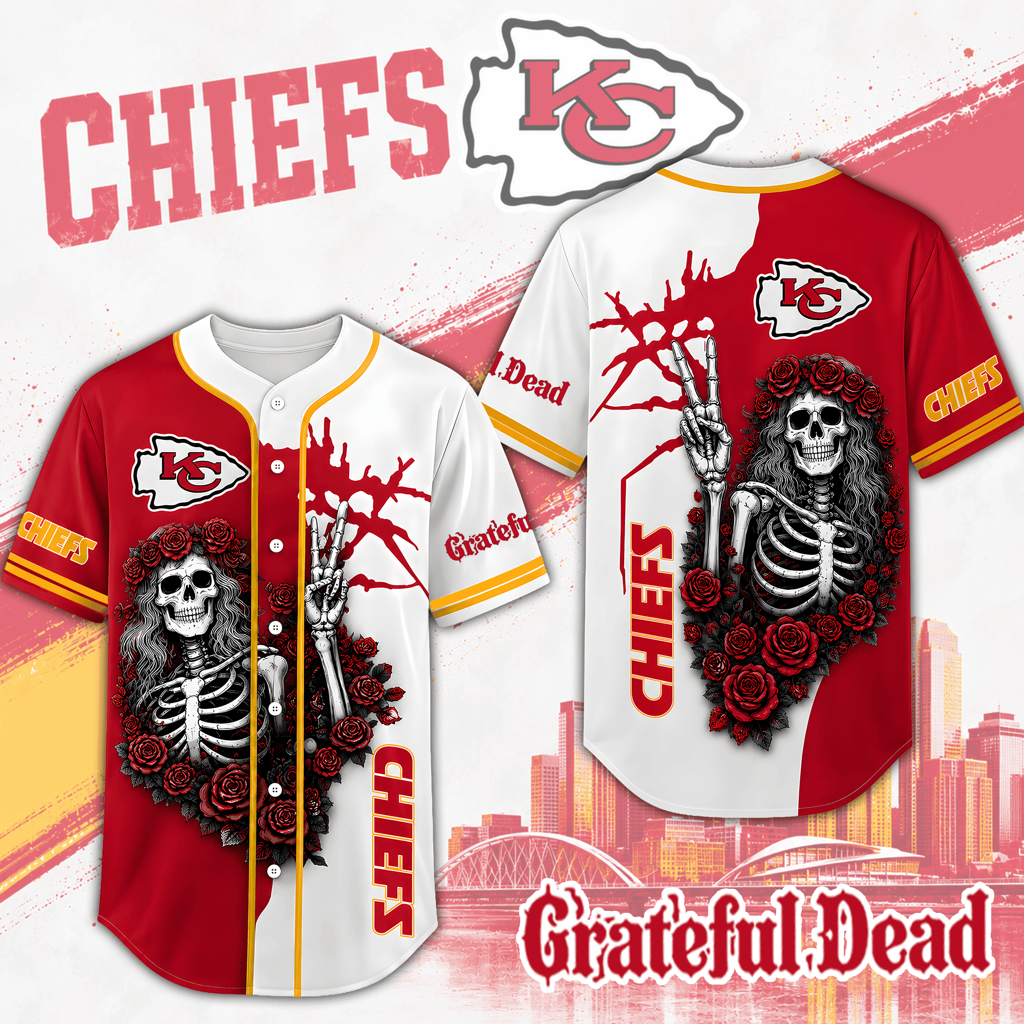 Kansas City Chiefs | Premium NFL Game Day Grateful Dead Jersey Shirt NTH1