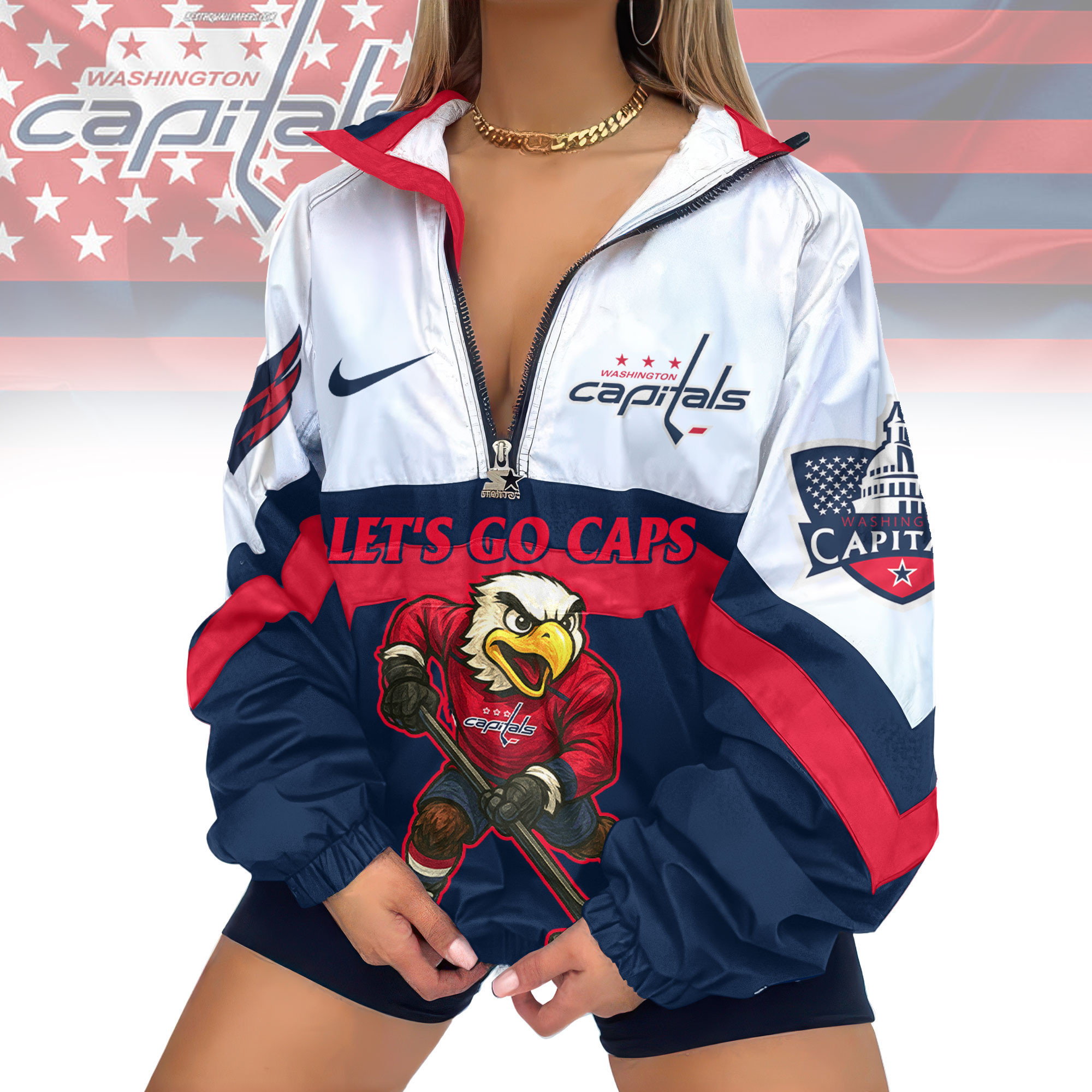 Washington Capitals | Premium NHL V-Neck Zipper Sweatshirt Jackets TD1