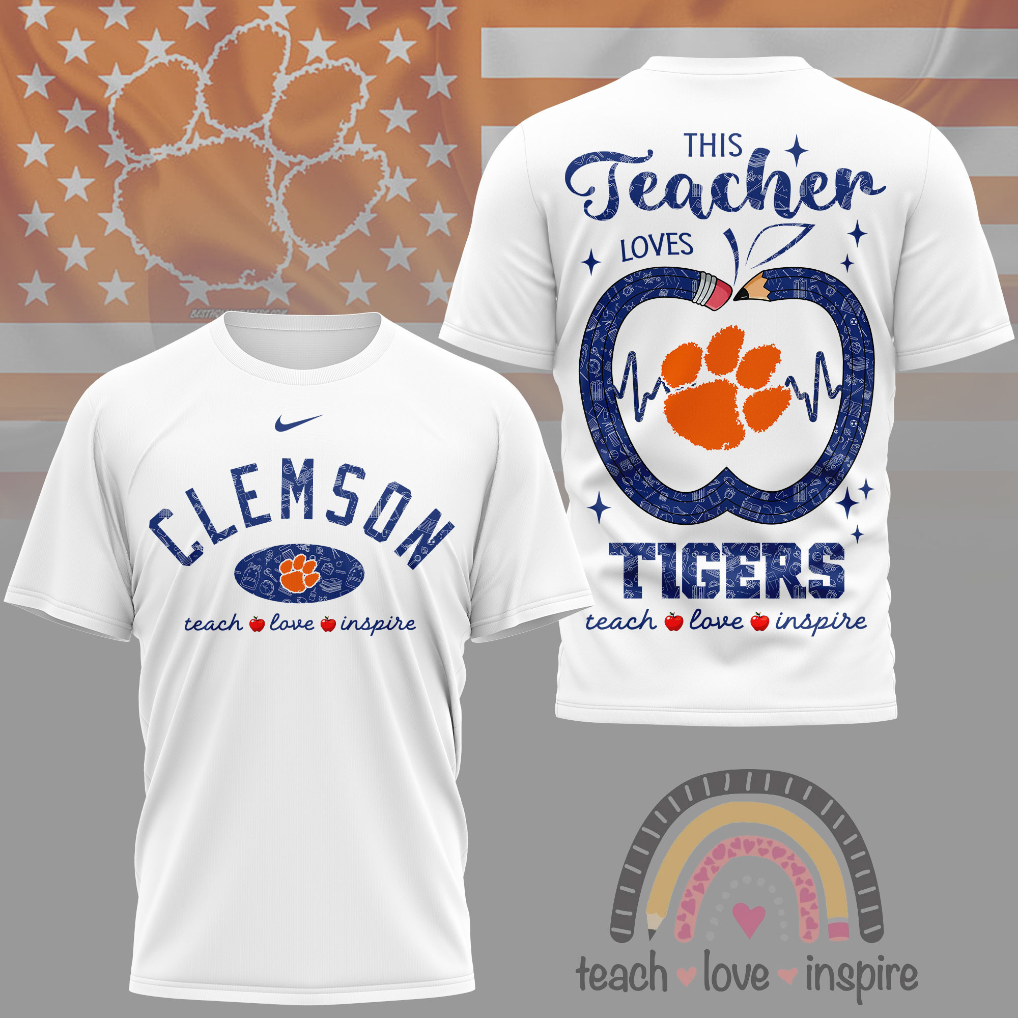 Clemson Tigers | Premium NCAA Teacher Love Inspire 3D T-Shirt NY