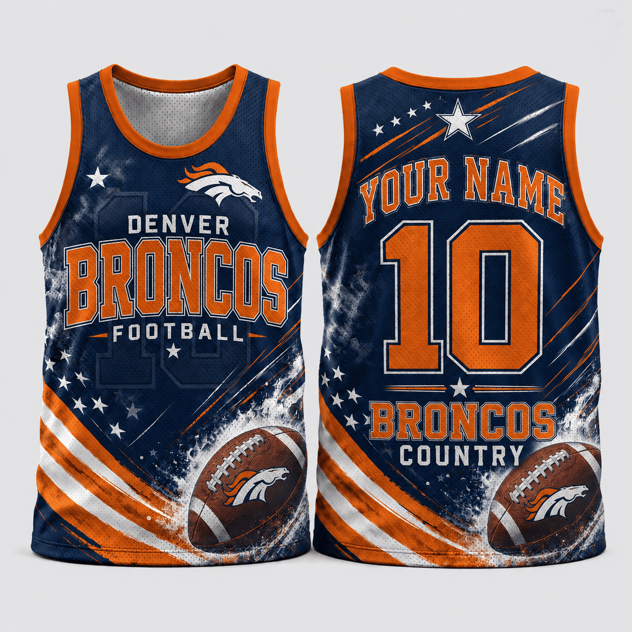 Denver Broncos | Premium NFL Custom Name & Number Football Tank Top for Loyal Fans and Game Day Pride TD