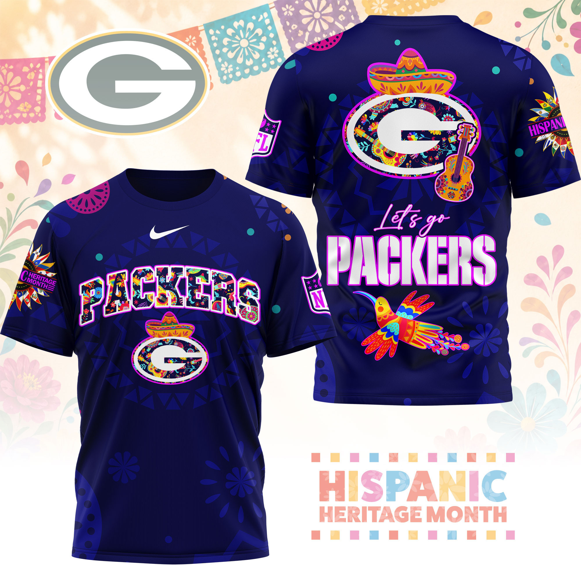 Green Bay Packers | Premium NFL Hispanic Heritage Fiesta 3D Shirt NY