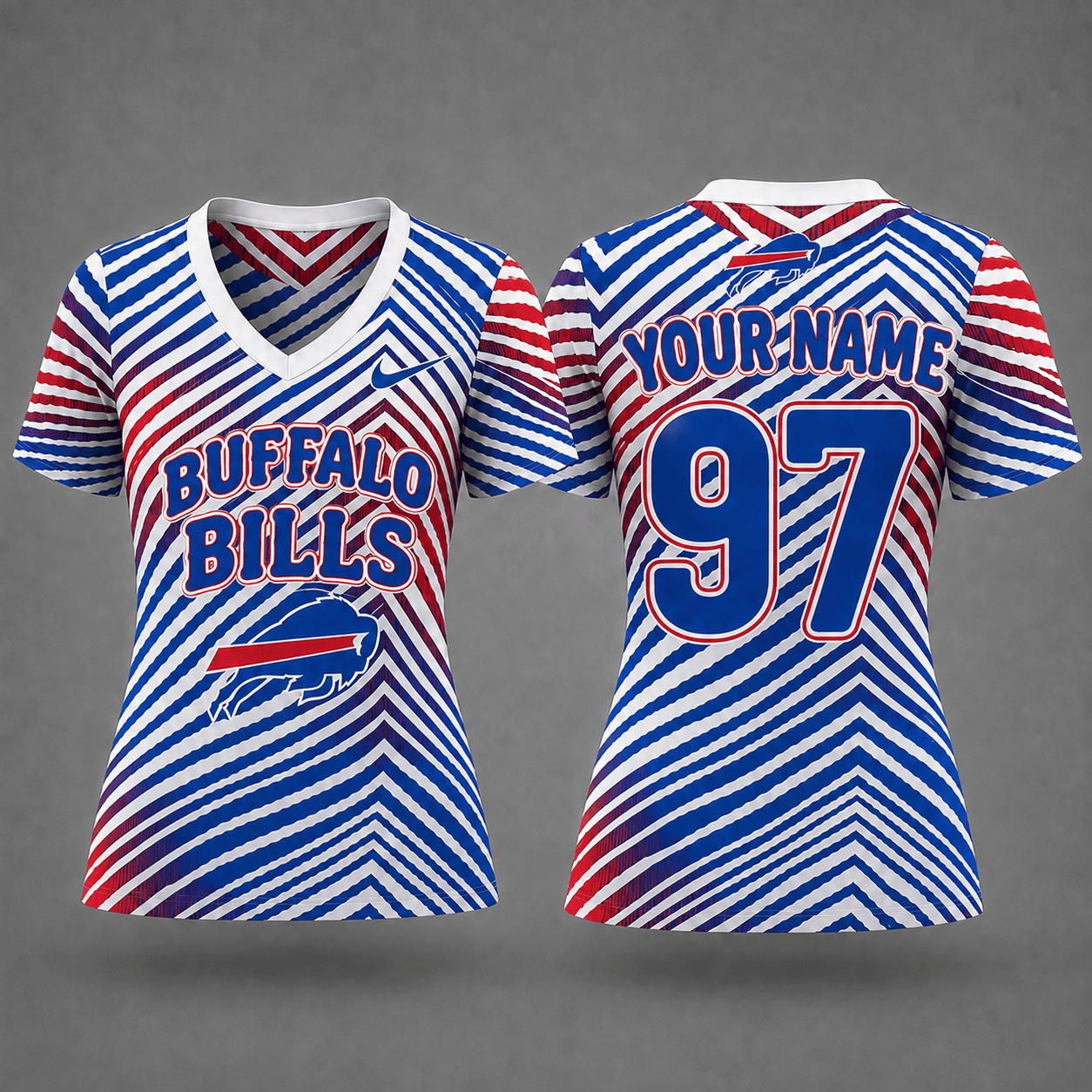 Buffalo Bills | Premium NFL Personalized Dynamic Stripe Women’s V-Neck Jersey NY