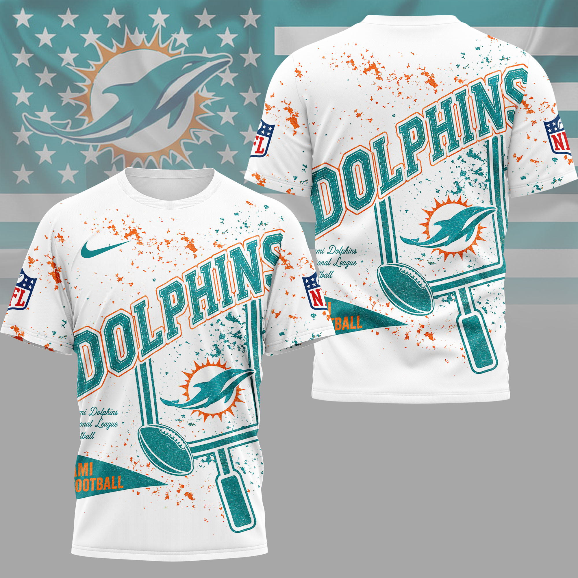 Miami Dolphins | Premium NFL Vintage Splatter Graphic 3D Shirt NY